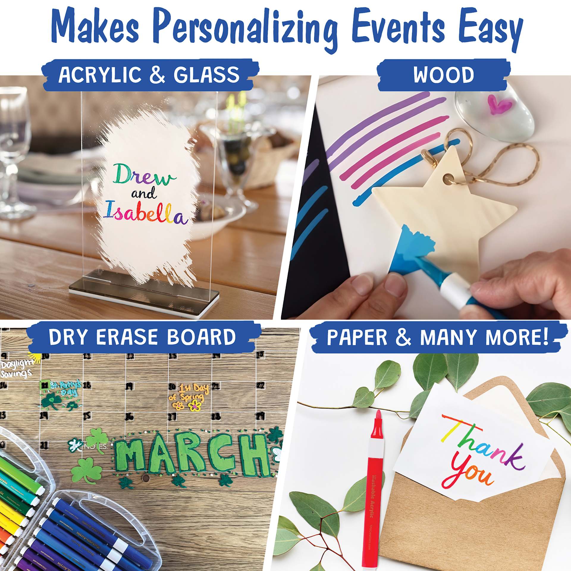 Magic Stix Triangular Washable Acrylic Marker Sets, usage on different surfaces
