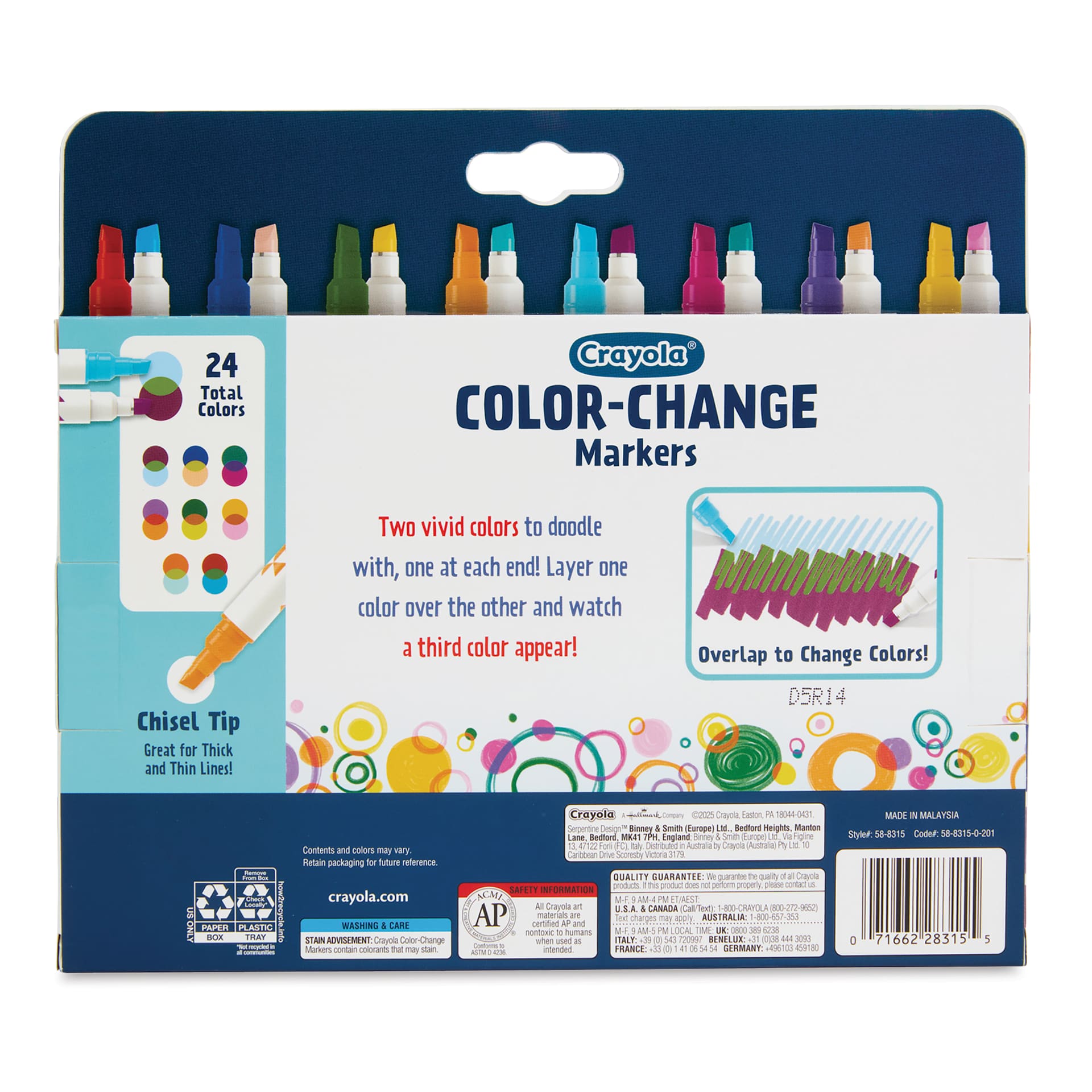 Crayola Color-Change Doodle Markers - Set of 8, back of packaging