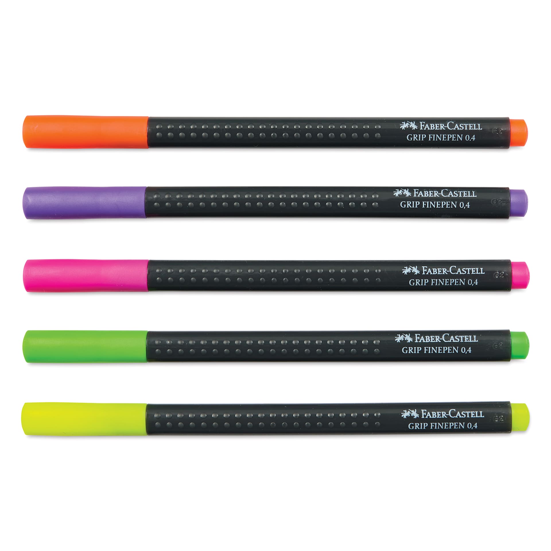 Faber-Castell Black Edition Grip Fineliners - Neon Colors, Set of 5, caps on Faber-Castell Black Edition Grip Fineliners - Neon Colors, Set of 5, caps on