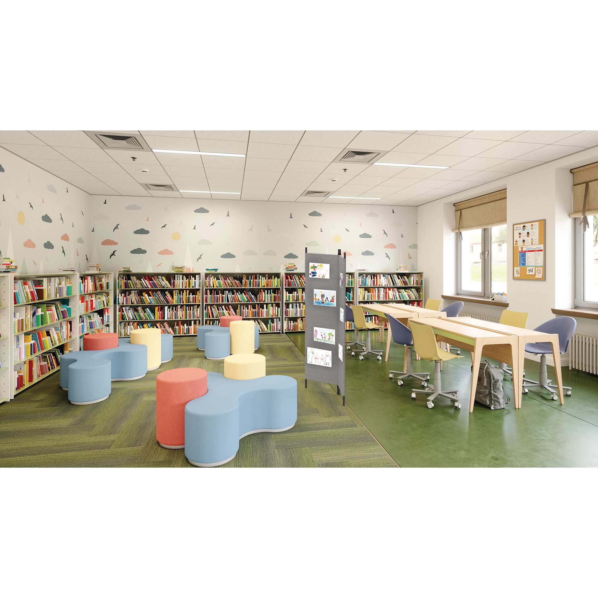 Screenflex Galleria Indoor/Outdoor Display Board in a classroom