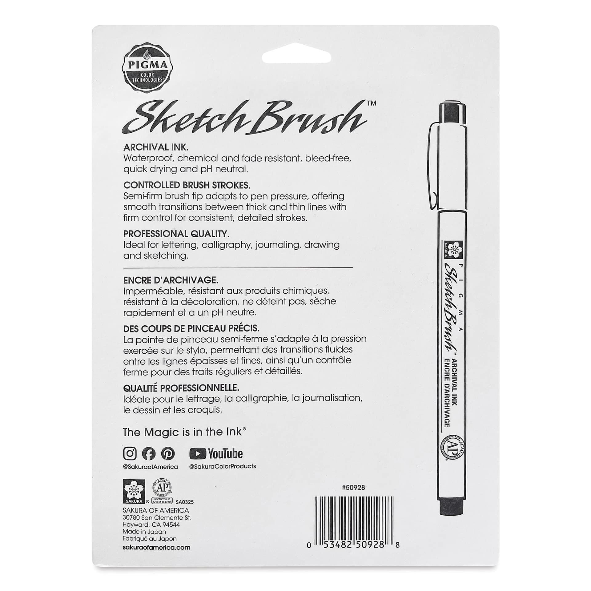 Sakura Pigma Sketch Brush Pens - Set of 8, Assorted Colors, back of the packaging