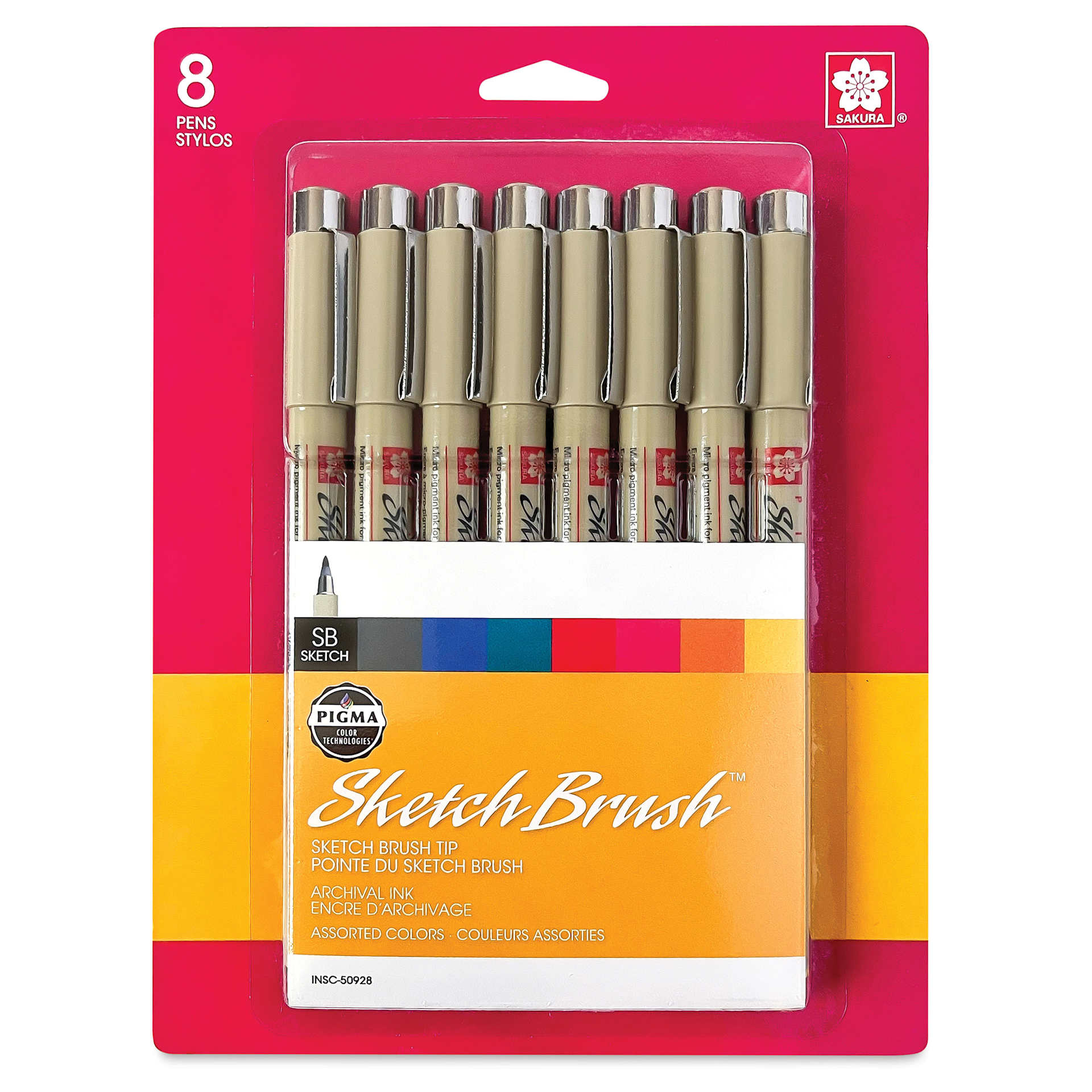 Sakura Pigma Sketch Brush Pens - Set of 8, Assorted Colors, front of the packaging