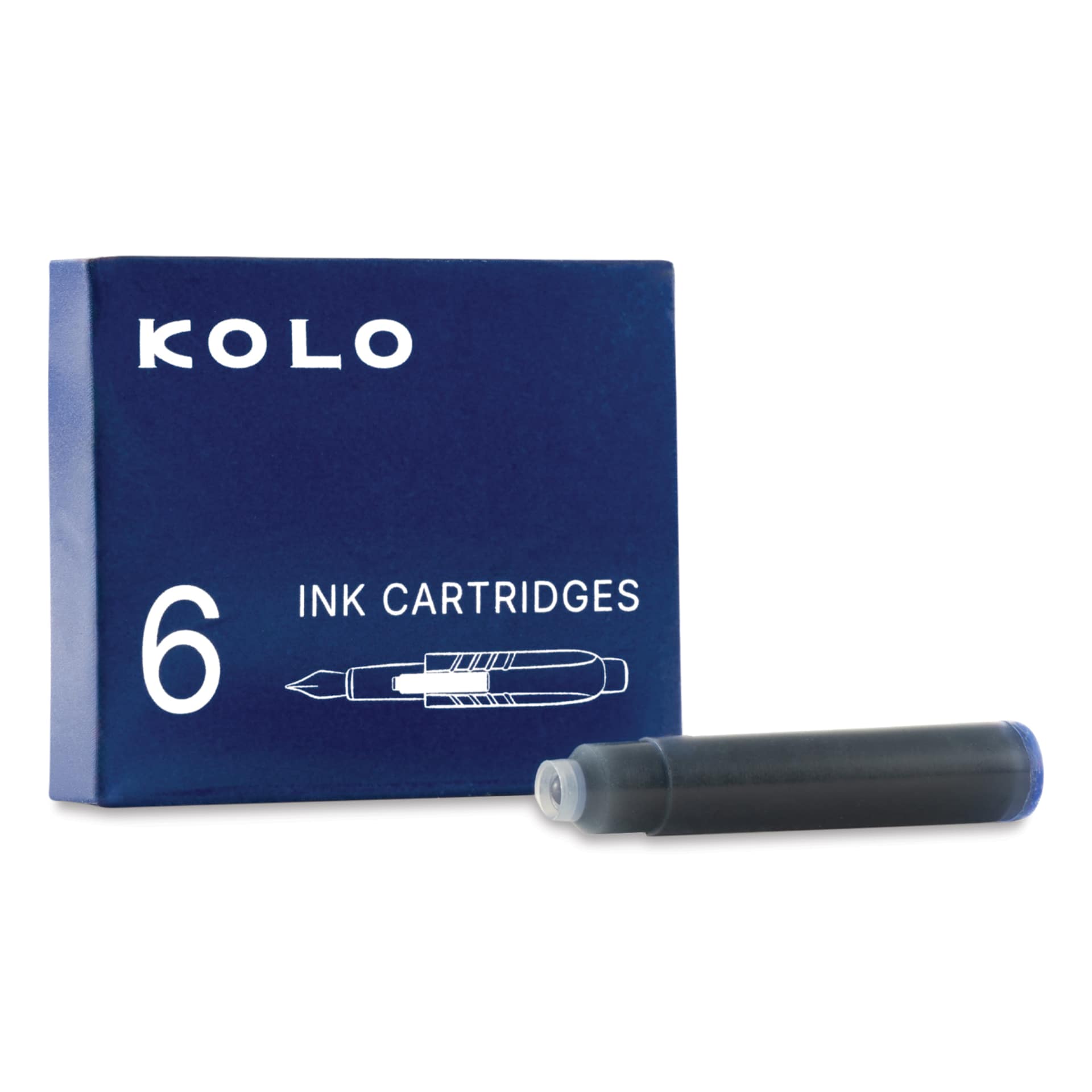 Kolo Fountain Pen Ink Cartridges - Pkg of 6, Blue, packaging and cartridge