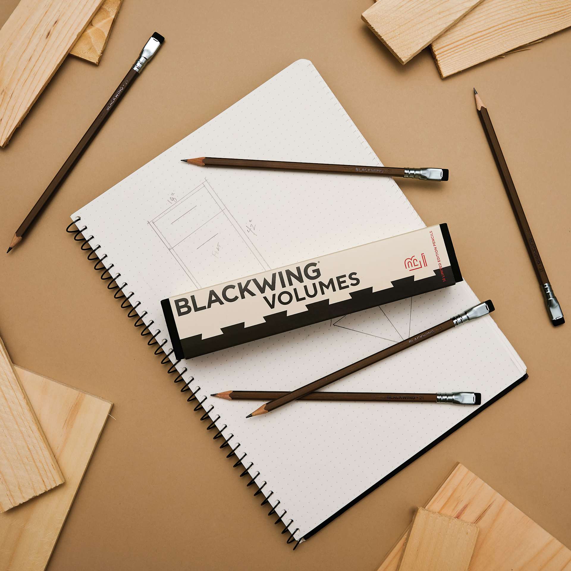 Blackwing Volume 21 Pencils - Set of 12, packaging and pencils with notebook