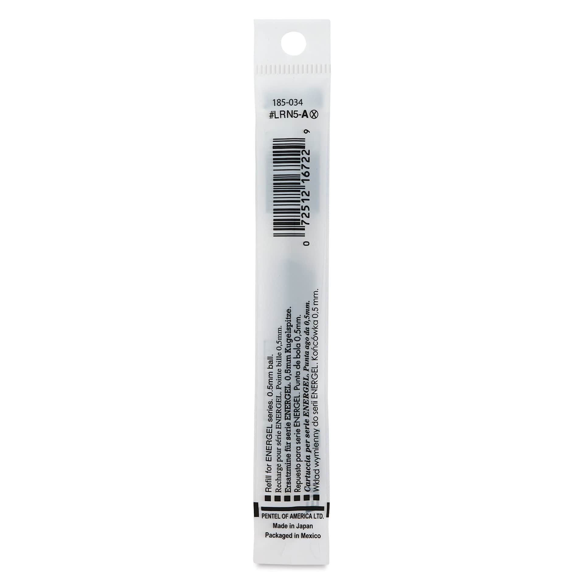 Pentel EnerGel Liquid Gel Pen Refill - Black, 0.5 mm, back of packaging
