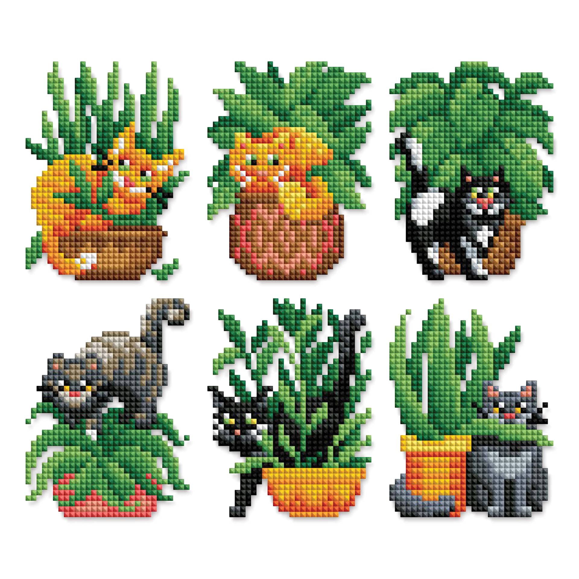 Diamond Art Club Mini Dazzles Kit - Cats with Plants, finished pieces