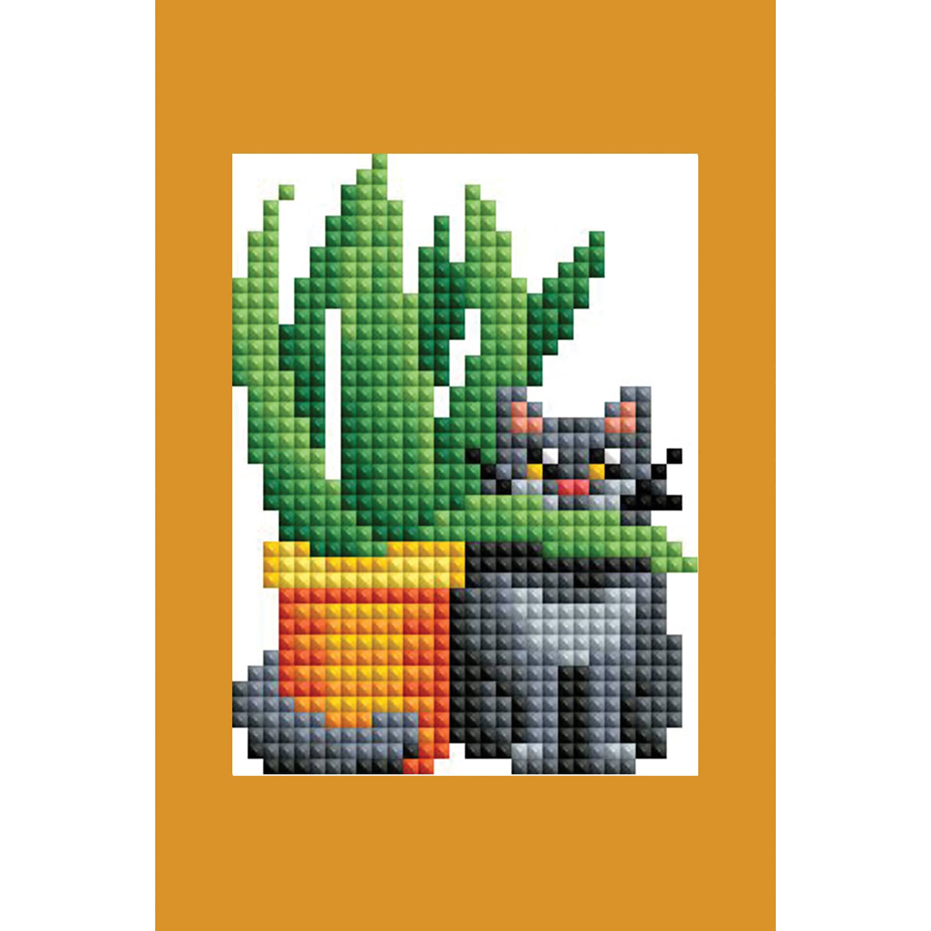 Diamond Art Club Mini Dazzles Kit - Cats with Plants, gray cat next to potted plant