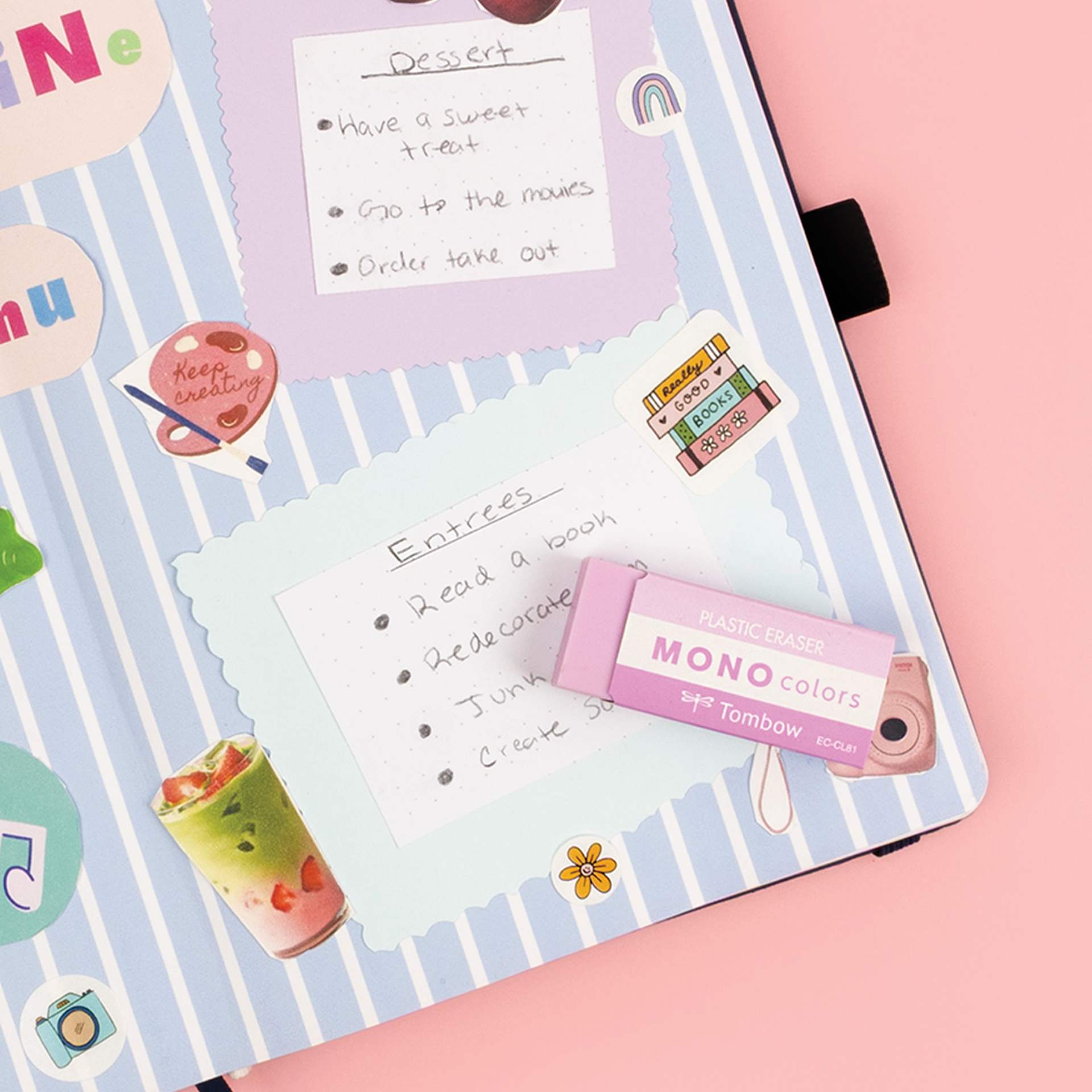 Tombow Mono Colors Eraser - Pink, with stationary