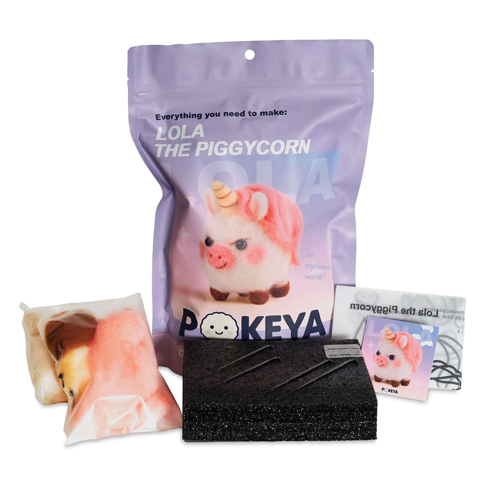 Pokeya Needle Felting Kit - Lola The Piggycorn, packaging and kit contents