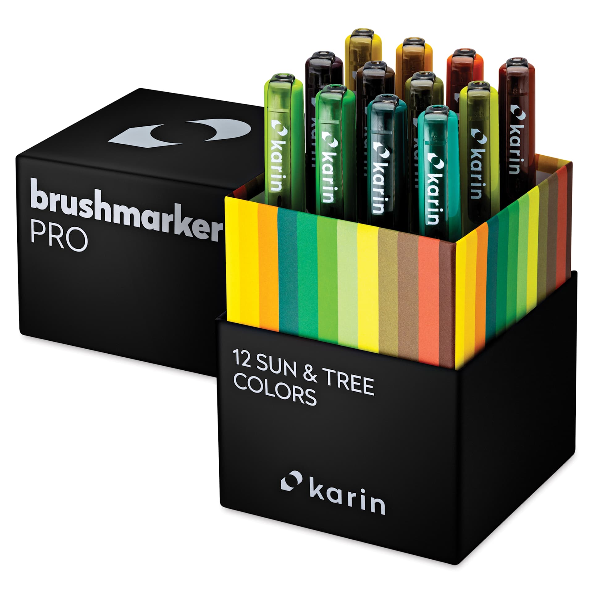 Karin Brushmarkers Pro Markers and Sets - Set of 12, Sun and Tree Colors, markers shown