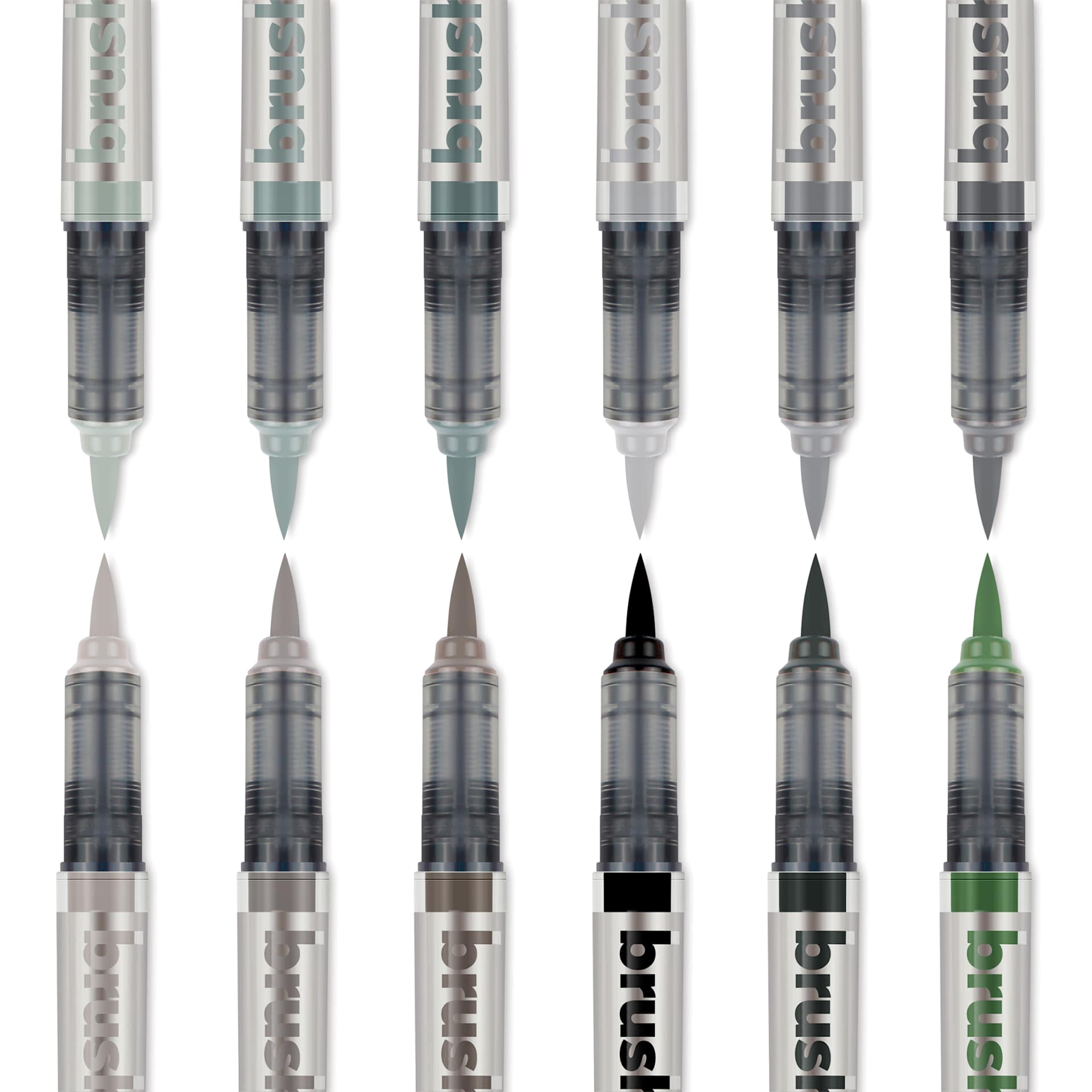 Karin Brushmarkers Pro Markers and Sets - Set of 12, Gray Colors, marker tips shown