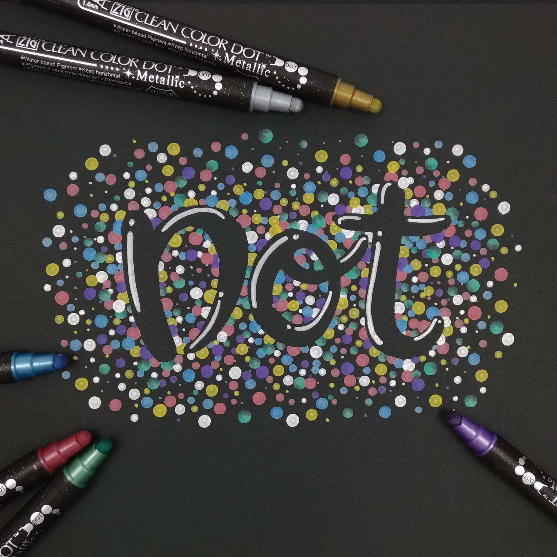 Zig Clean Color Dot Dual Tip Markers, drawing made with Metallic markers