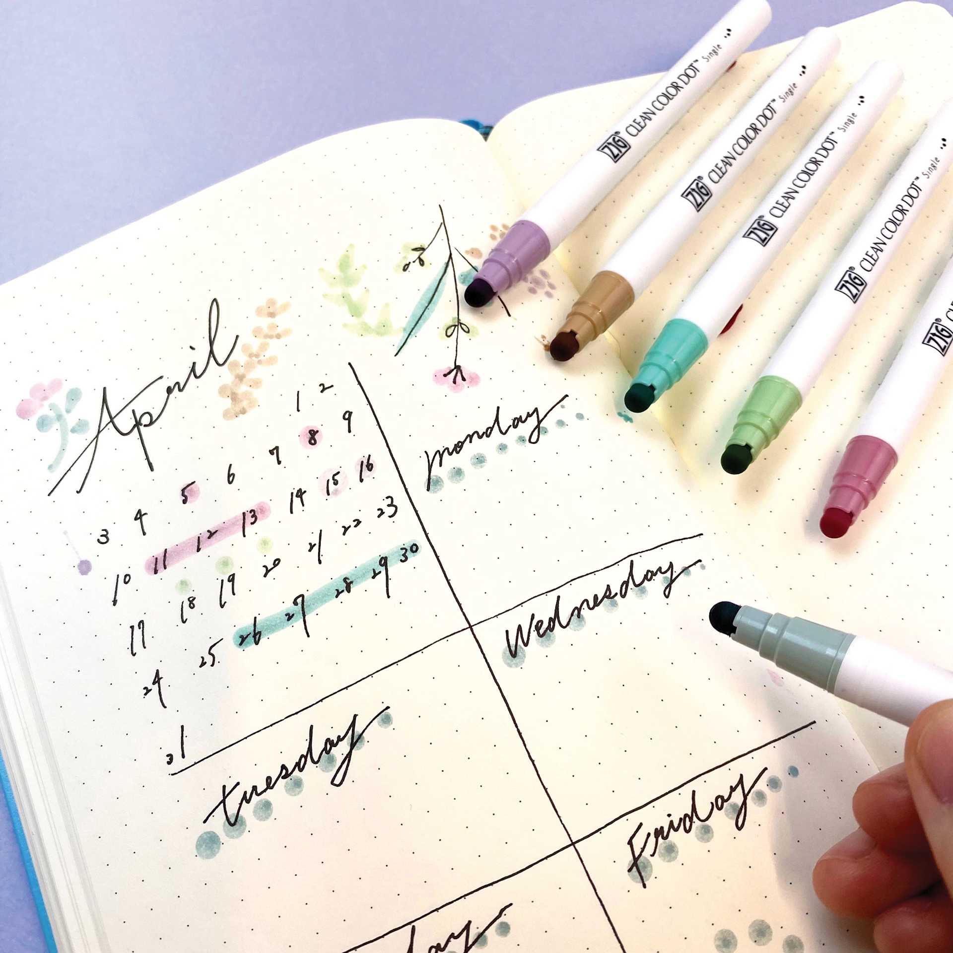 Zig Clean Color Dot Markers, in hand drawing on paper