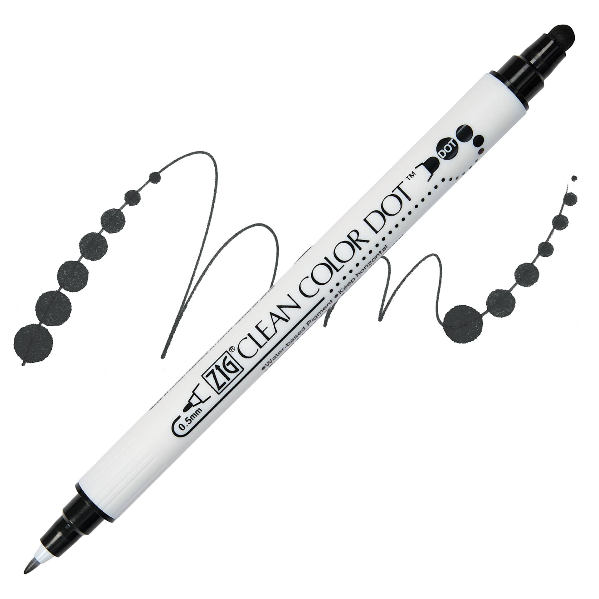 Zig Clean Color Dot Dual Tip Marker - Black, swatch and marker