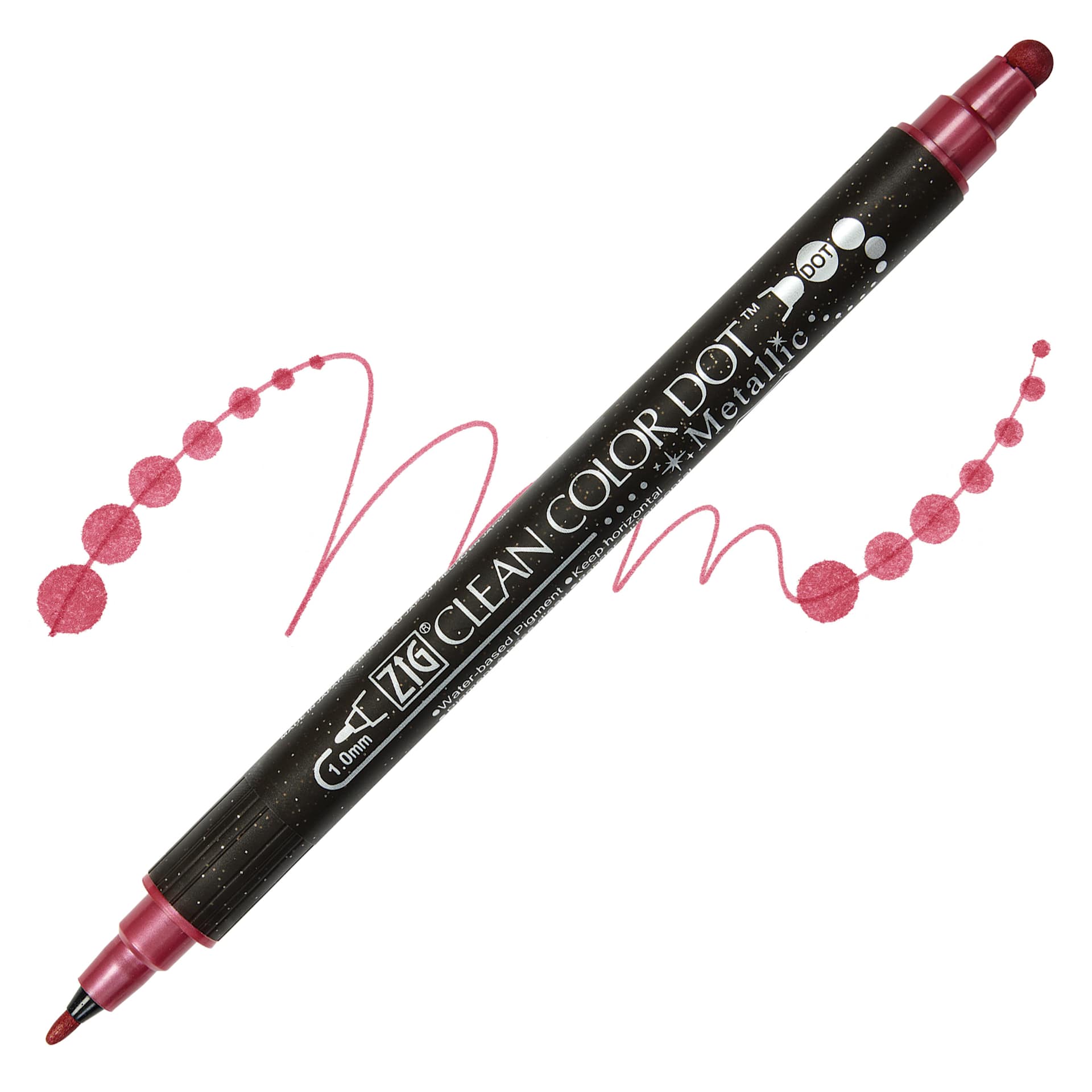 Zig Clean Color Dot Dual Tip Marker - Metallic Red, swatch and marker