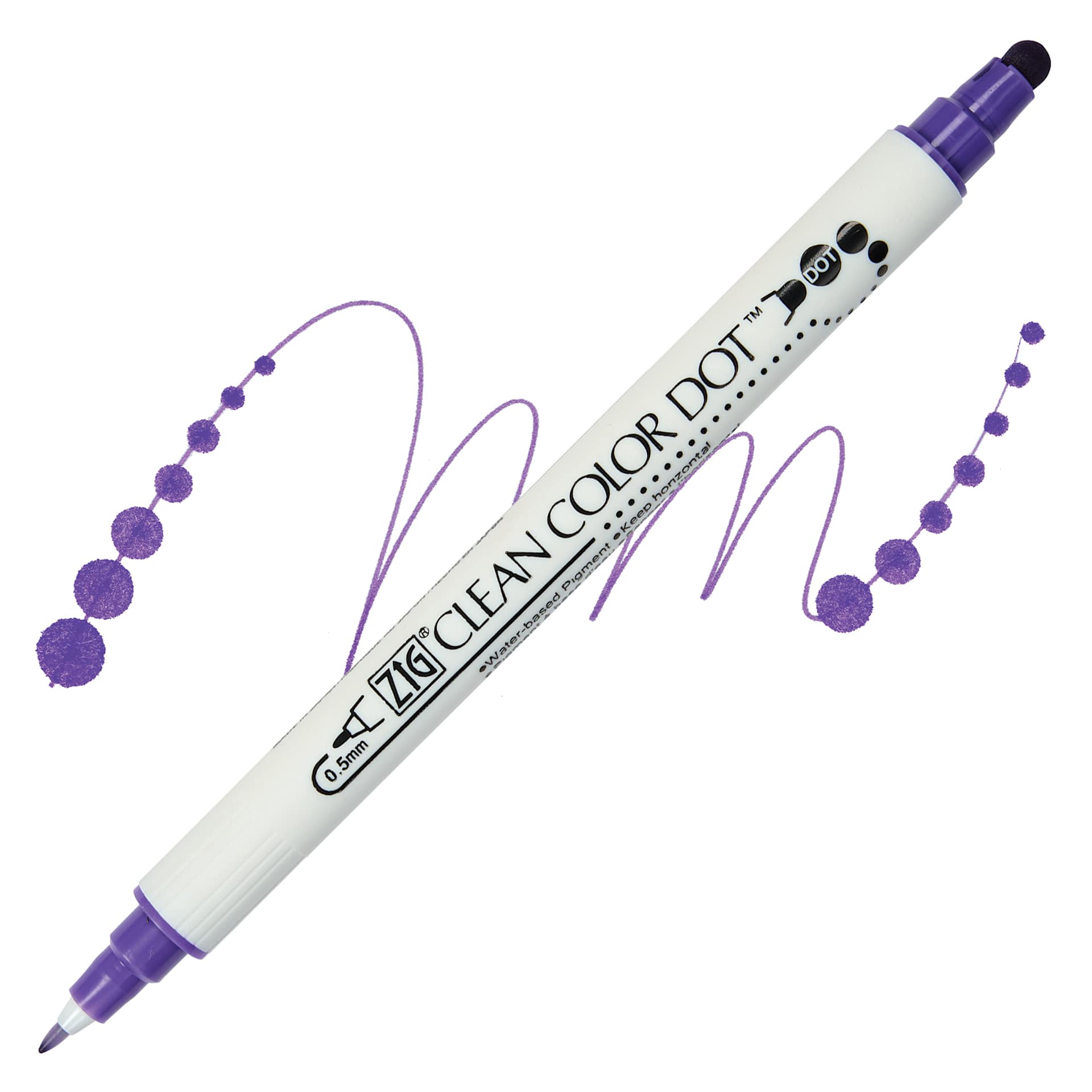 Zig Clean Color Dot Dual Tip Marker - Violet, swatch and marker