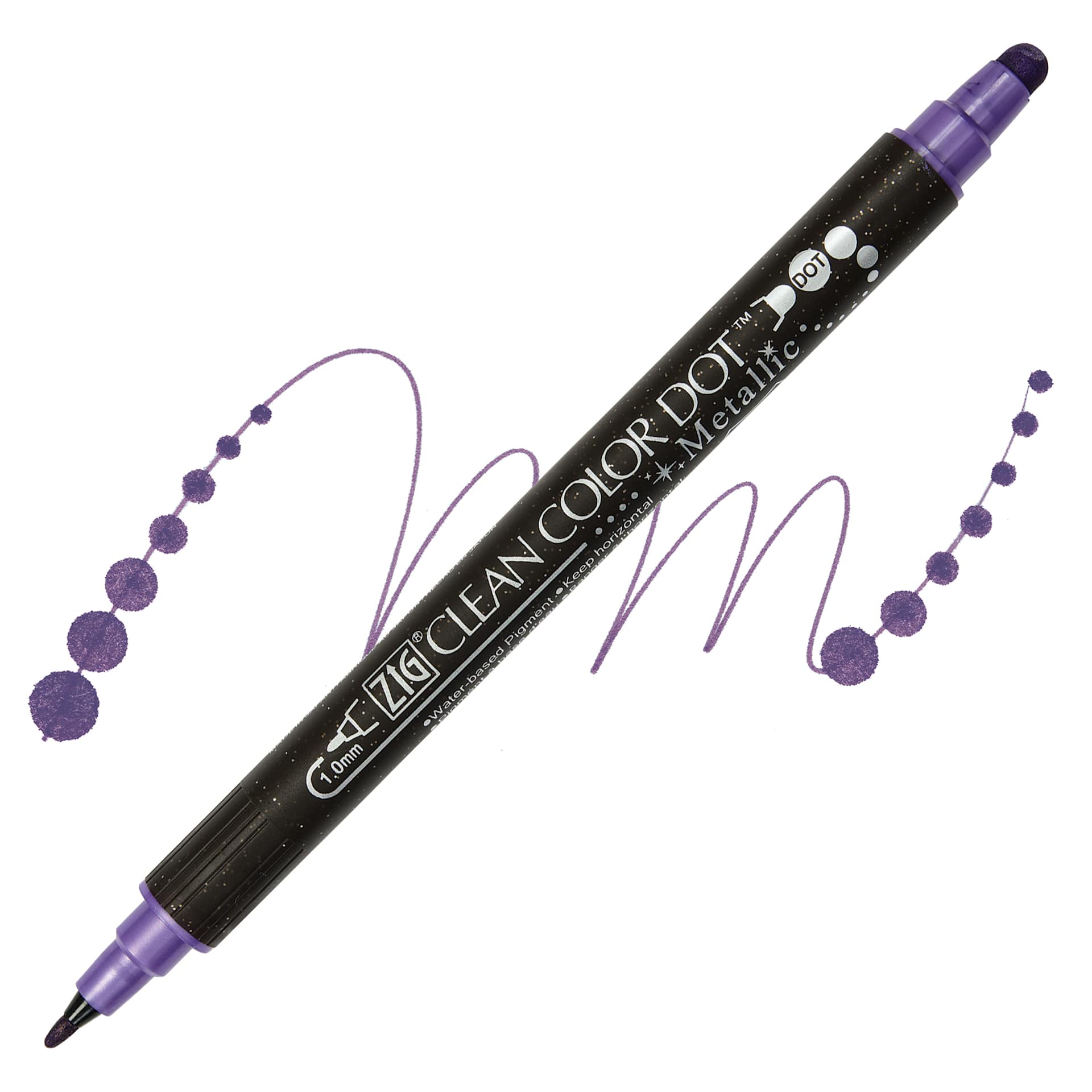 Zig Clean Color Dot Dual Tip Marker - Metallic Violet, swatch and marker
