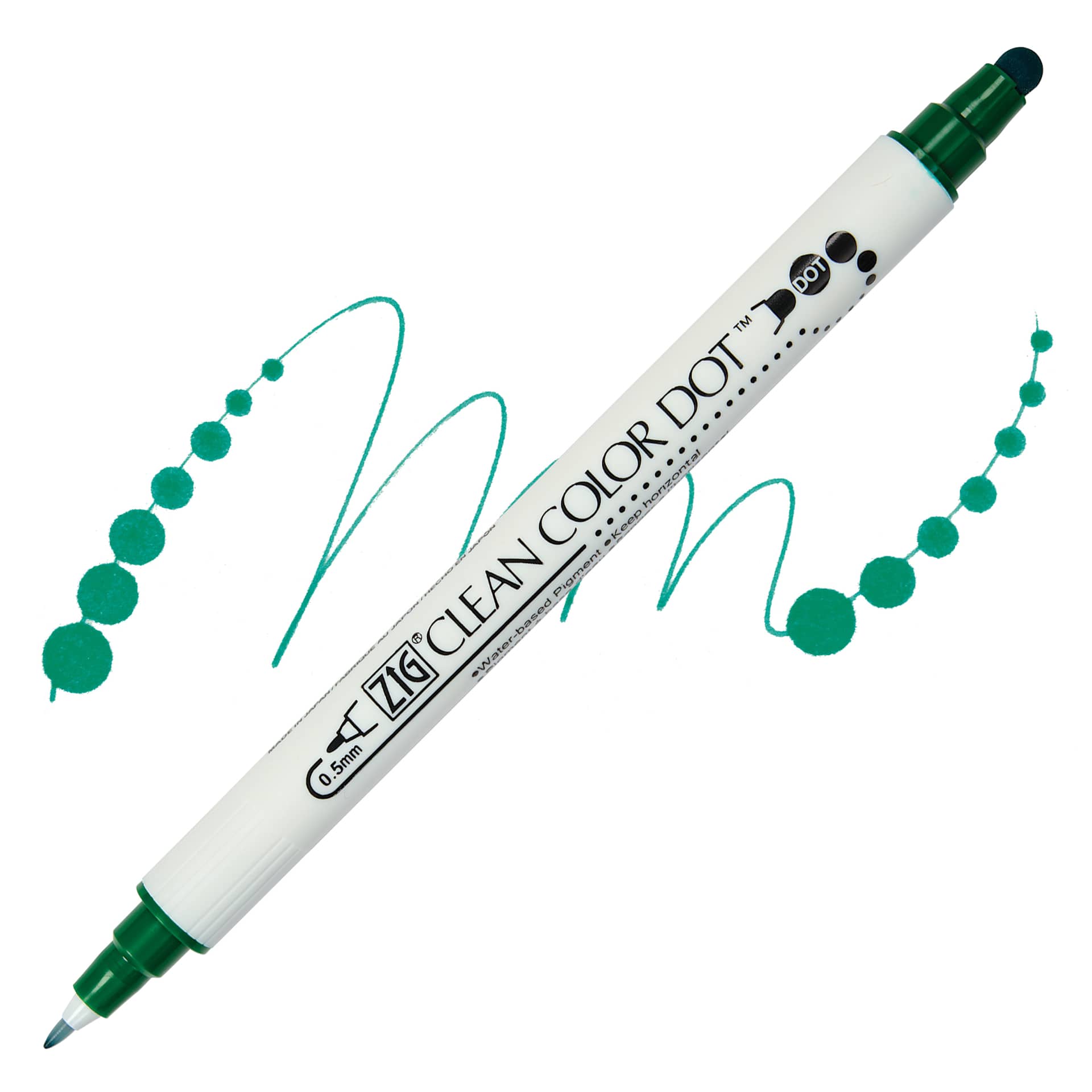 Zig Clean Color Dot Dual Tip Marker - Green, swatch and marker