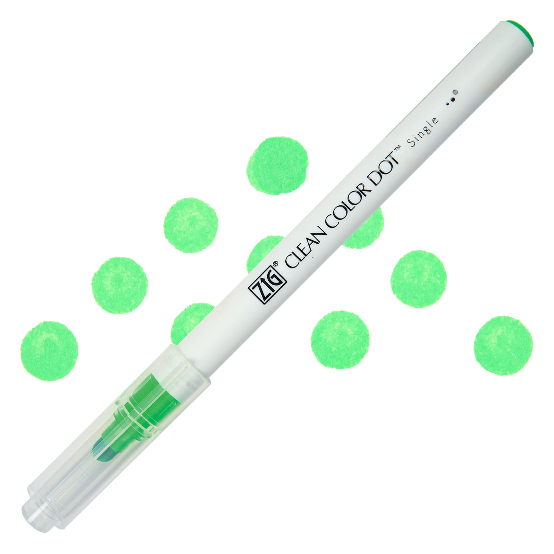 Zig Clean Color Dot Marker - Fl. Green, swatch and marker