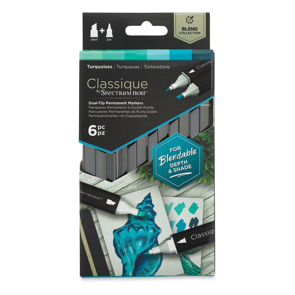 Spectrum Noir Classique Markers - Turquoises, Set of 6 - front of packaging