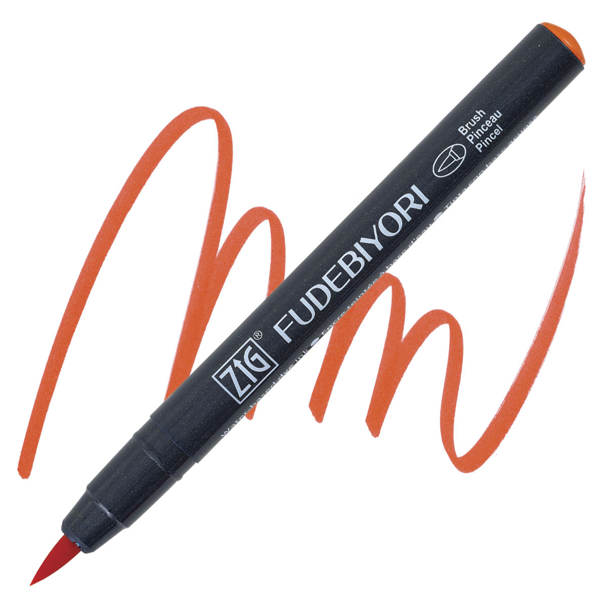 Zig Fudebiyori Brush Pen - Scarlet Red pen and swatch