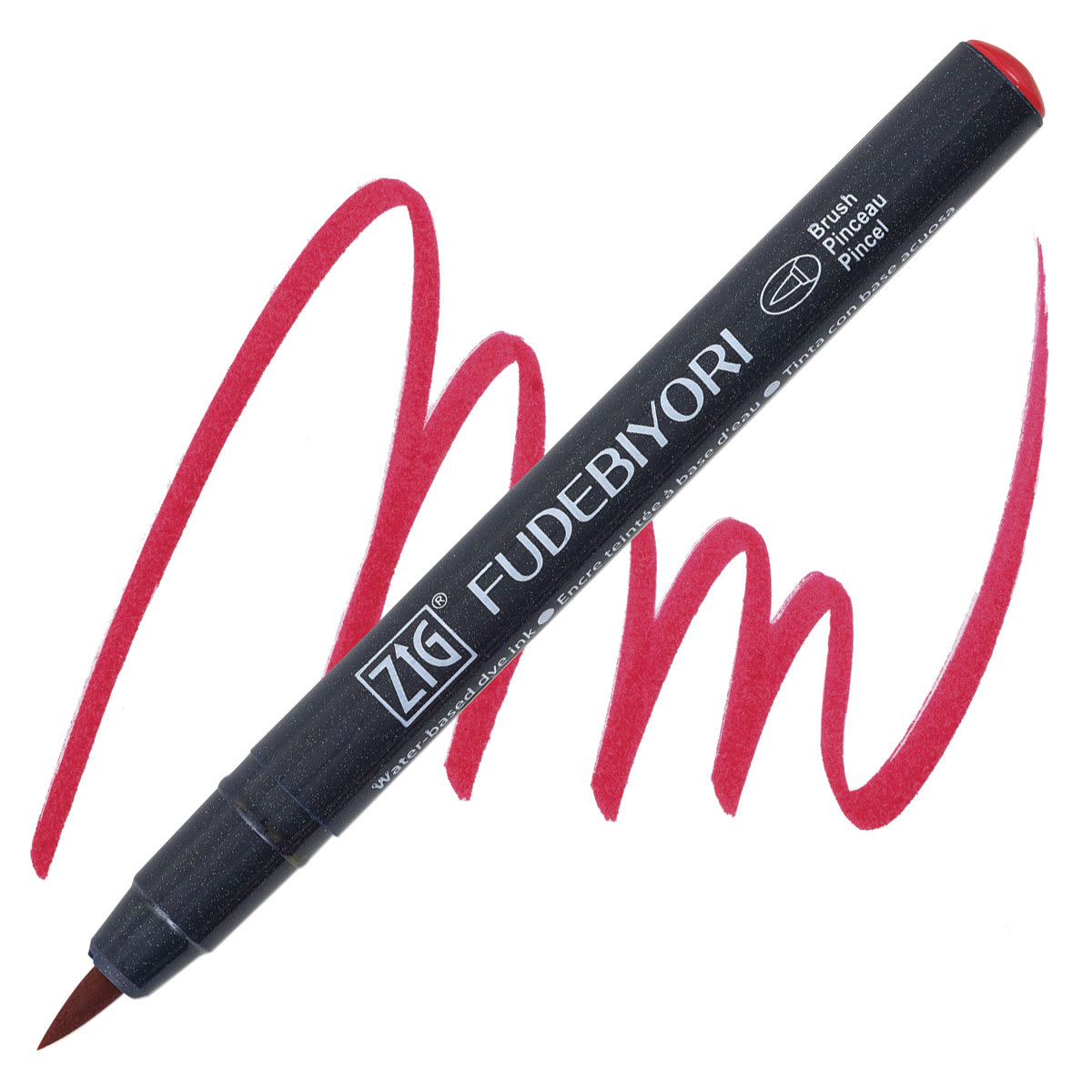 Zig Fudebiyori Brush Pen - Carmine Red pen and swatch