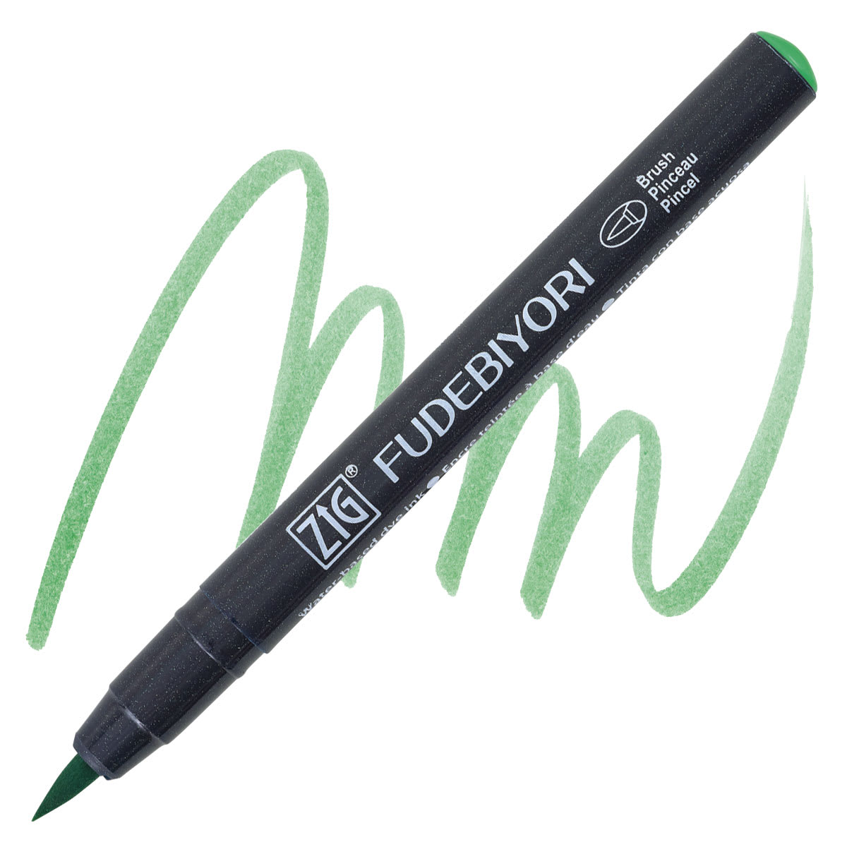 Zig Fudebiyori Brush Pen - Emerald Green pen and swatch