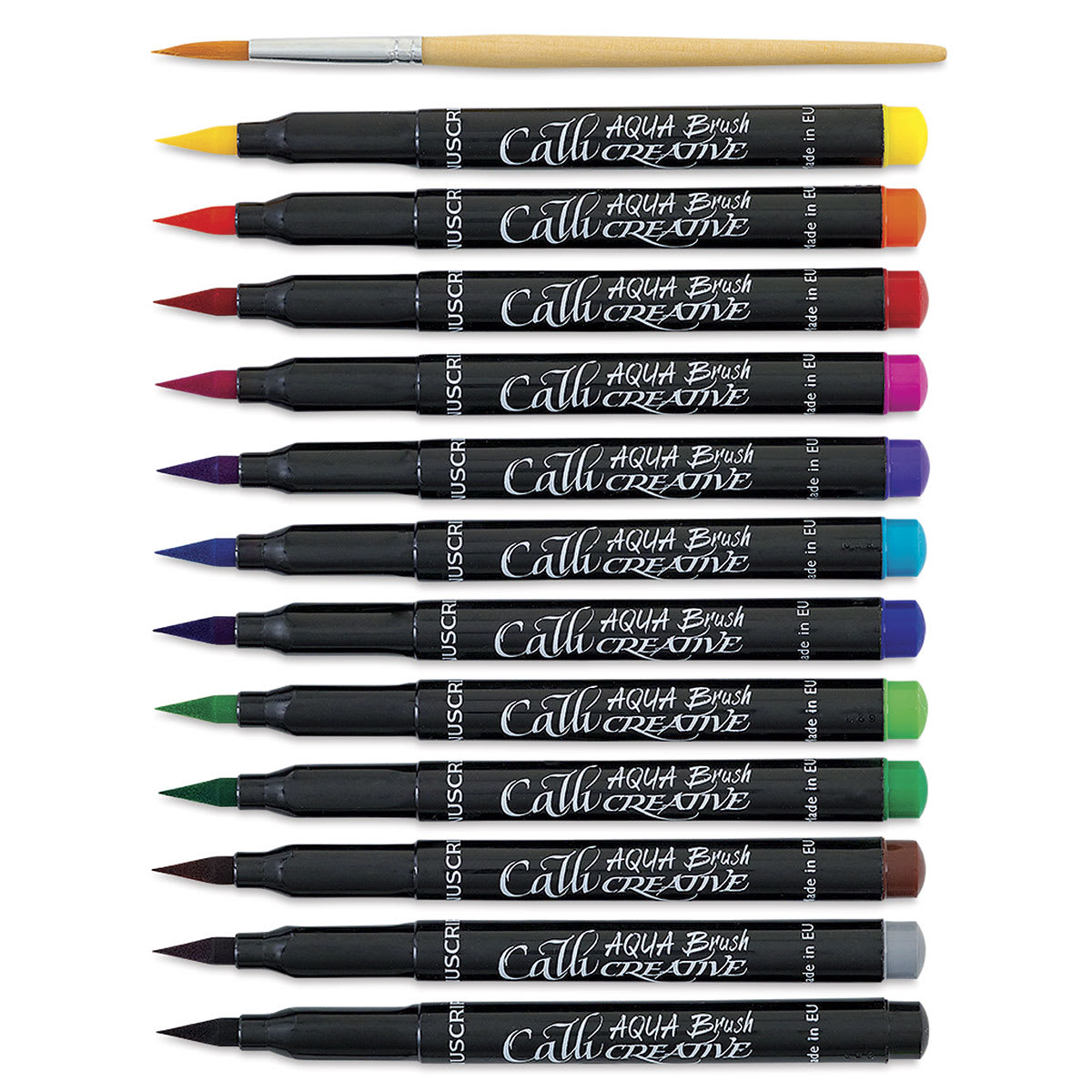 Manuscript Aqua Brush Markers - 12 Markers shown horizontally and uncapped