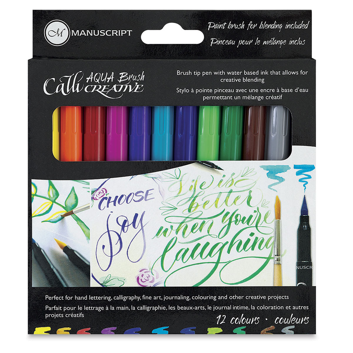 Manuscript Aqua Brush Markers - Front of package of Set of 12