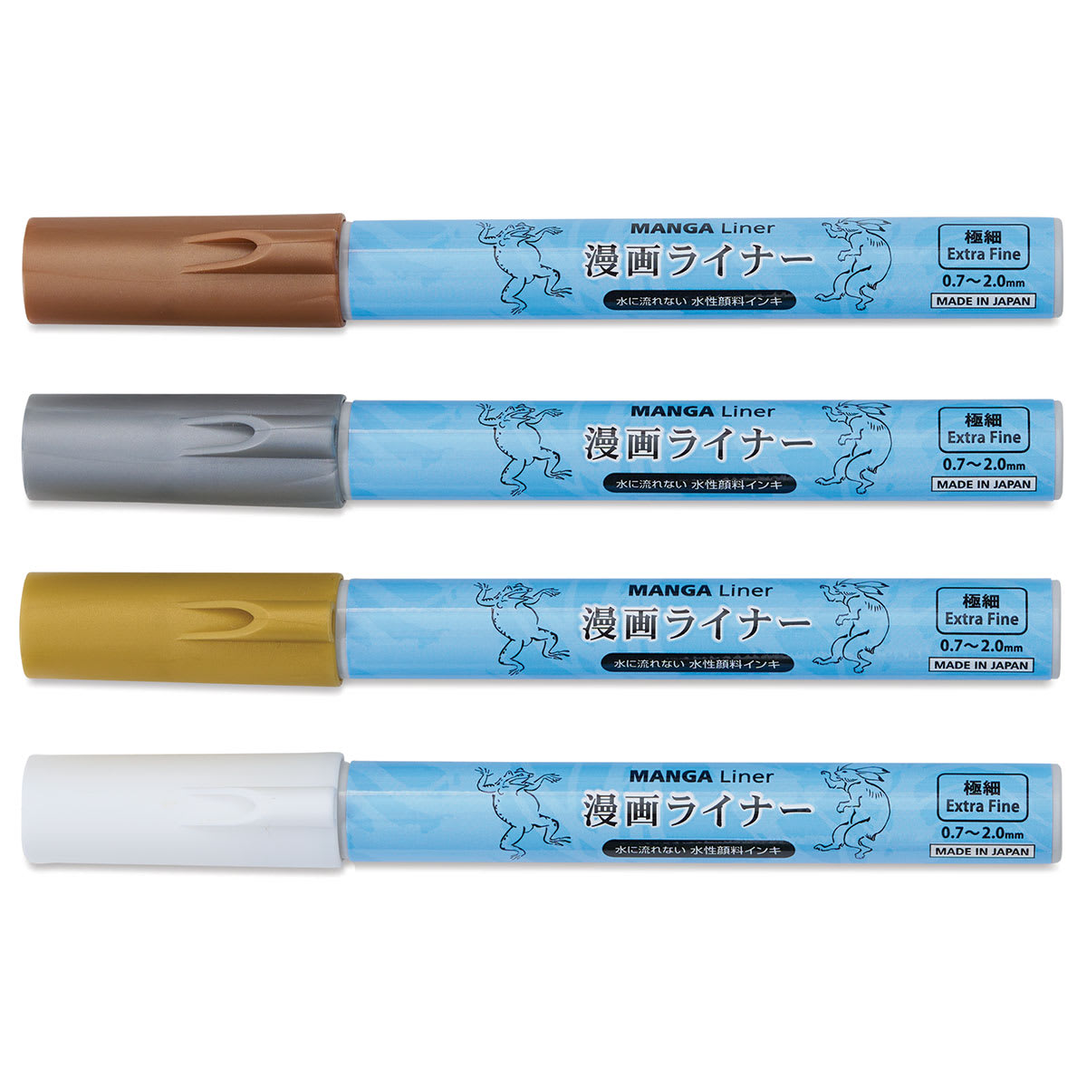 Aitoh Manga Liner Pens - Neutral Metallic Colors, Set of 4 (markers with caps on)