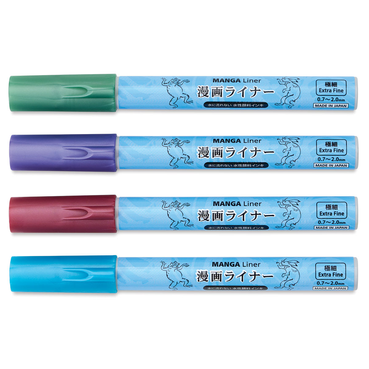 Aitoh Manga Liner Pens - Bright Metallic Colors, Set of 4 (markers with caps on)