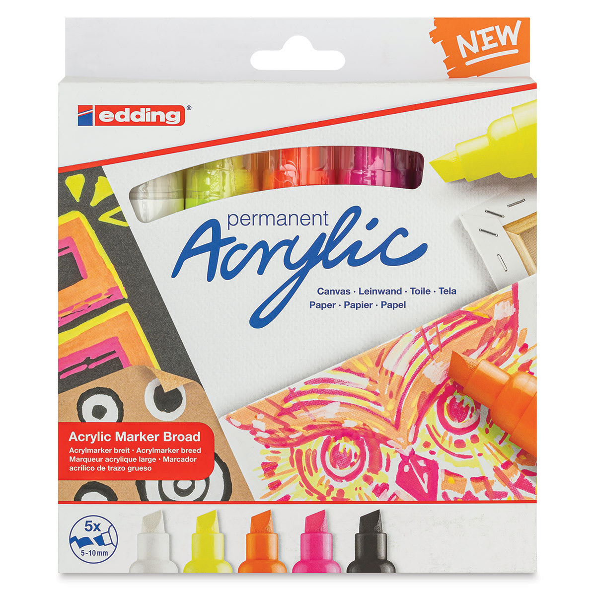 Edding Acrylic Paint Markers - Neon Colors, Set of 5, Broad, Front of package