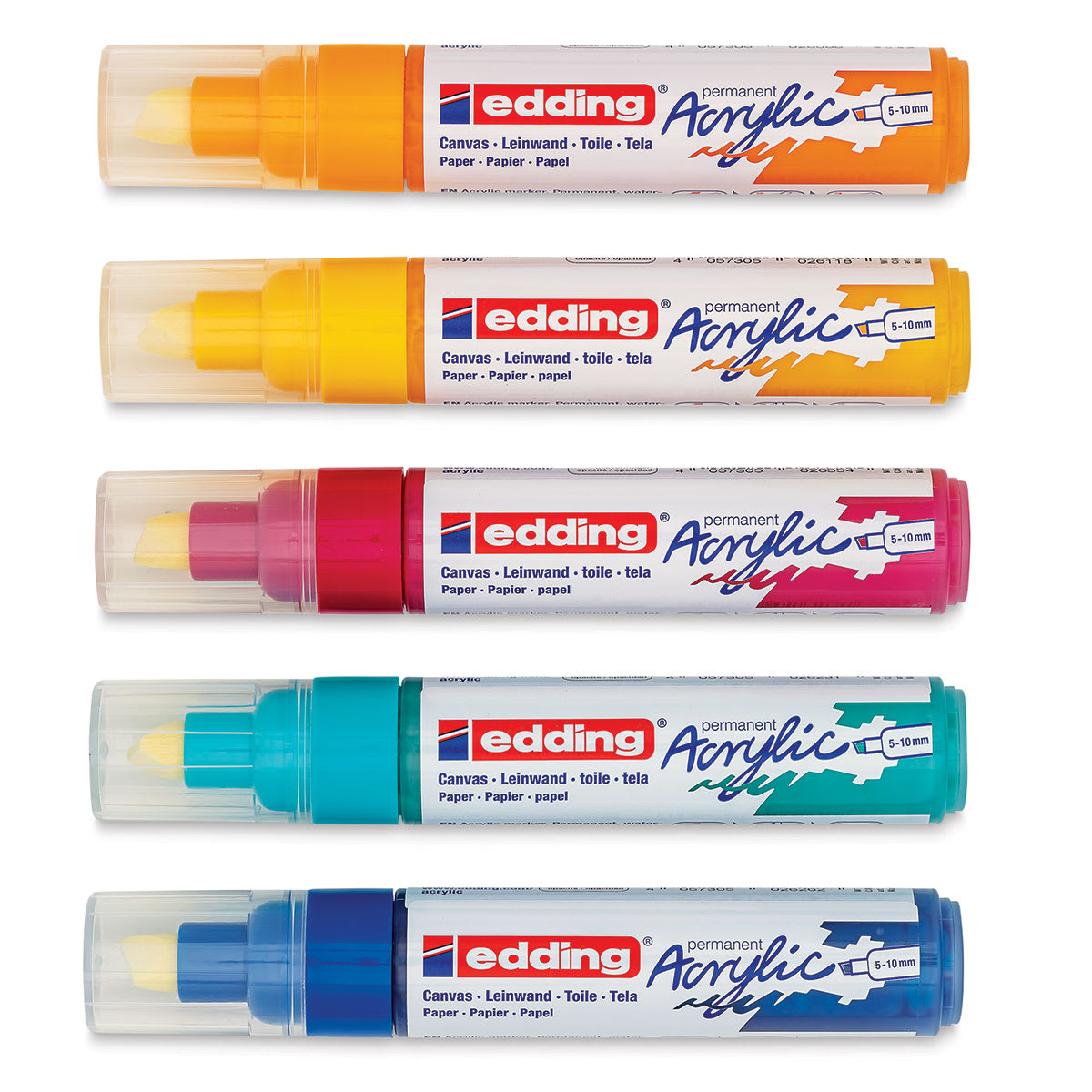Edding Acrylic Paint Markers - Abstract Colors, Set of 5, Broad. Caps On