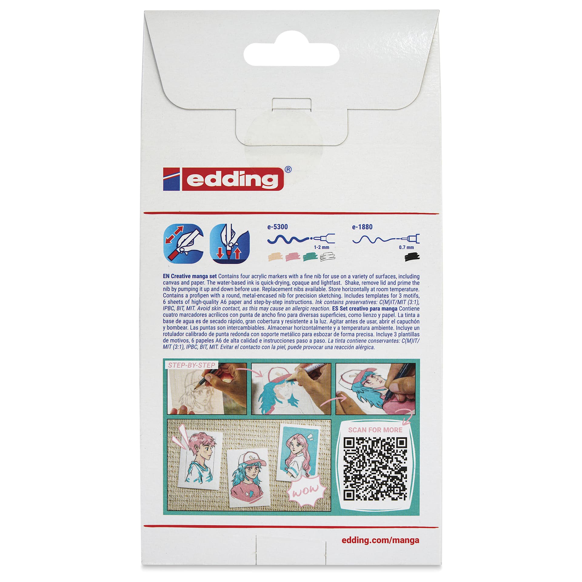 Edding Creative Manga Drawing Set - Assorted, Set of 15, back of the packaging Edding Creative Manga Drawing Set - Assorted, Set of 15, back of the packaging