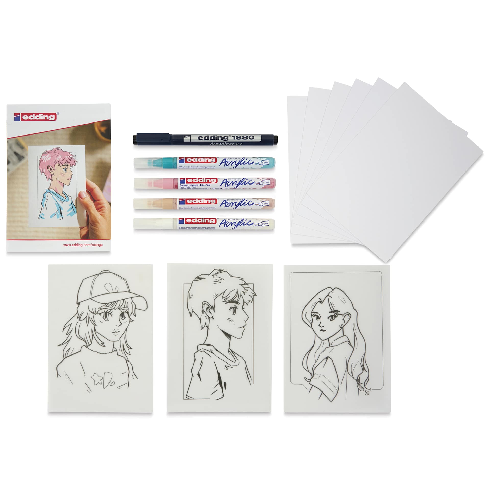 Edding Creative Manga Drawing Set - Assorted, Set of 15, contents laid out Edding Creative Manga Drawing Set - Assorted, Set of 15, contents laid out