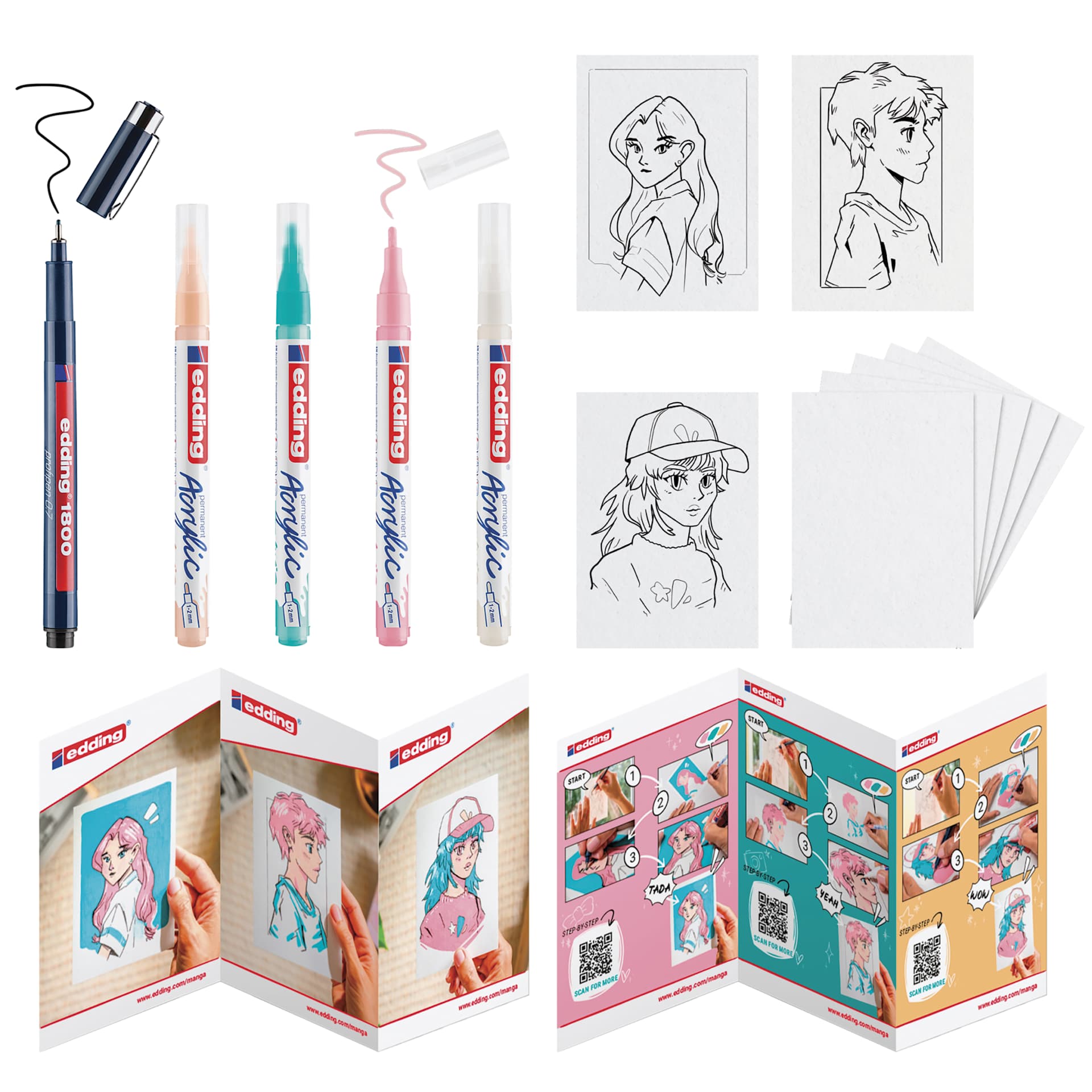 Edding Creative Manga Drawing Set - Assorted, Set of 15, contents of the set Edding Creative Manga Drawing Set - Assorted, Set of 15, contents of the set