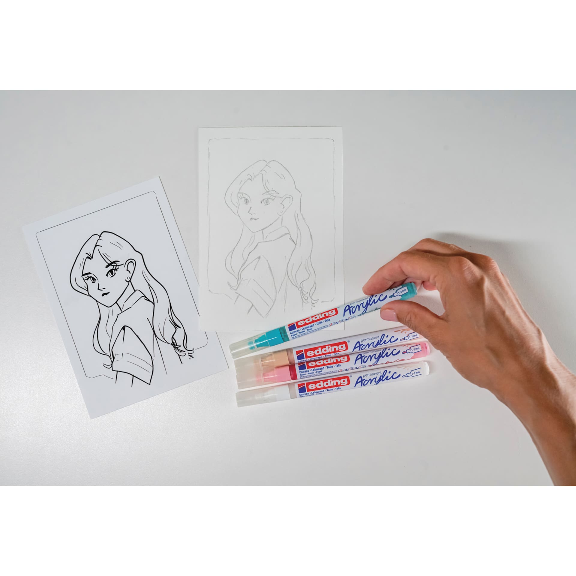 Edding Creative Manga Drawing Set - Assorted, Set of 15, marker in hand Edding Creative Manga Drawing Set - Assorted, Set of 15, marker in hand