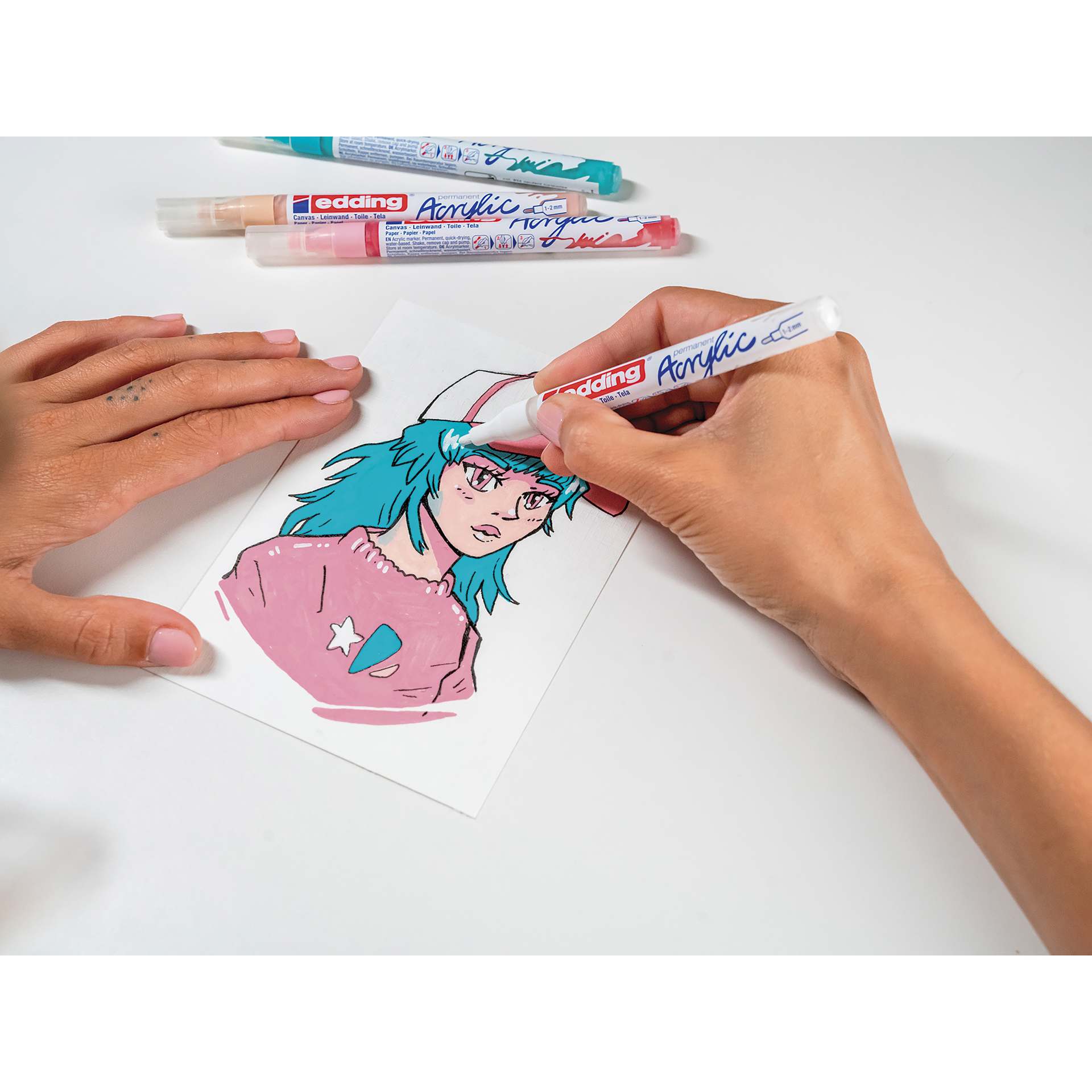 Edding Creative Manga Drawing Set - Assorted, Set of 15, coloring example sheet Edding Creative Manga Drawing Set - Assorted, Set of 15, coloring example sheet