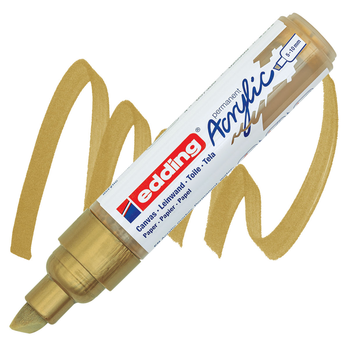 Edding Acrylic Paint Marker - Rich Gold 924, Broad marker and swatch