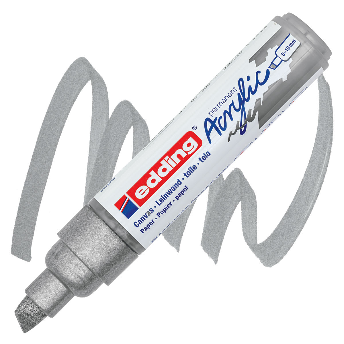 Edding Acrylic Paint Marker - Silver 923, Broad marker and swatch