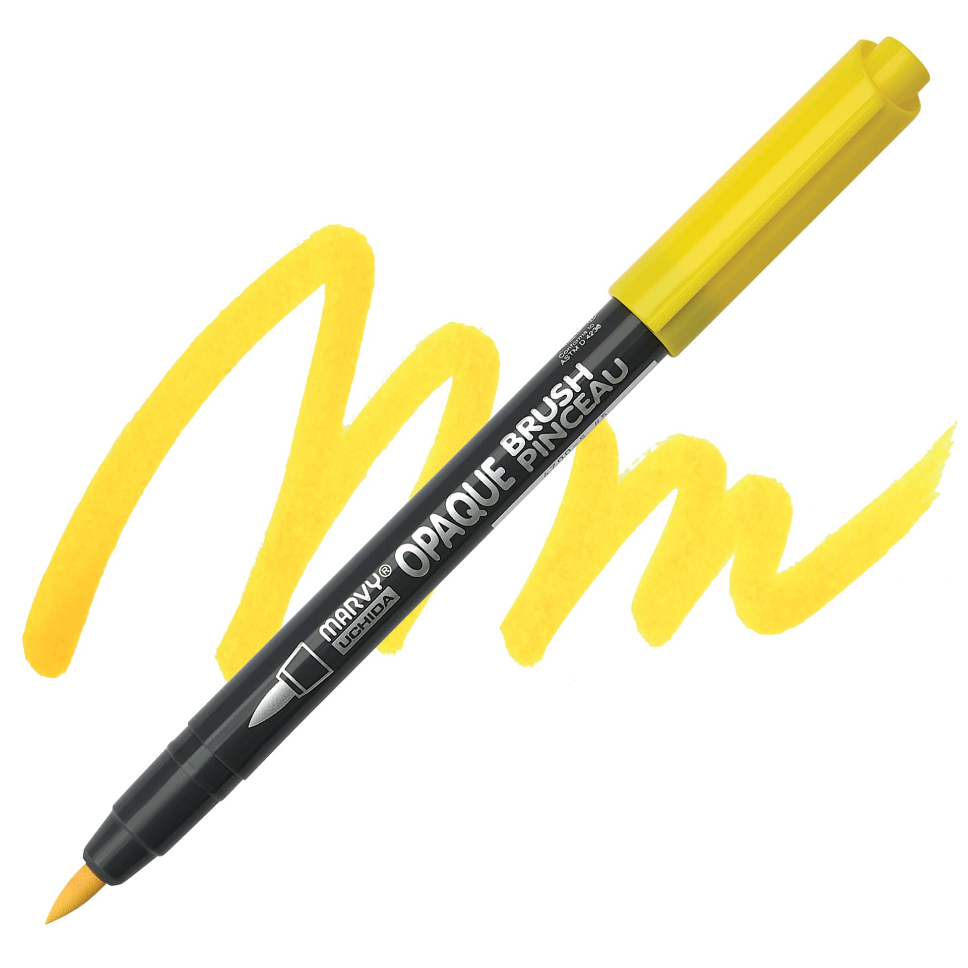 Marvy Uchida Opaque Brush Marker - Yellow, swatch and marker