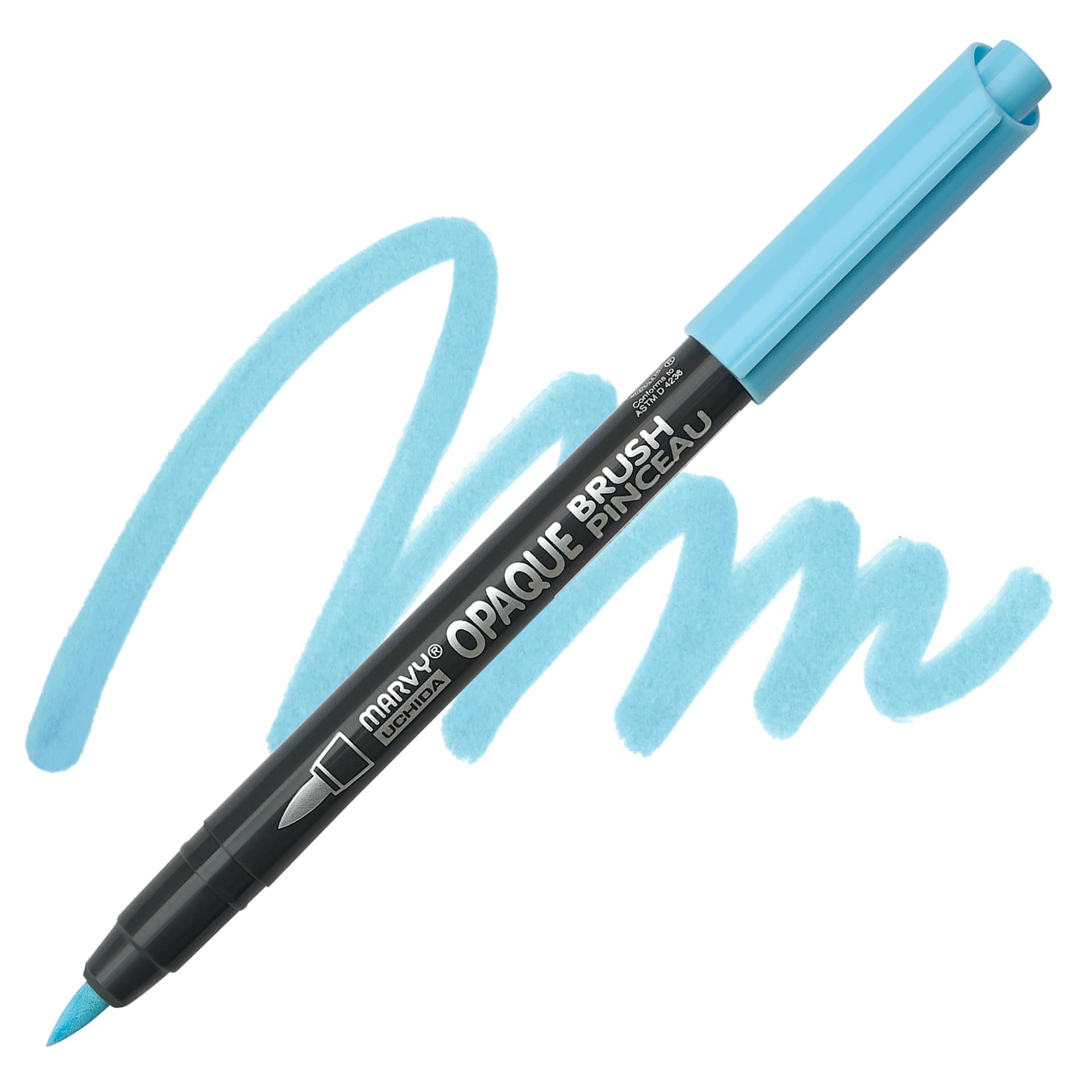 Marvy Uchida Opaque Brush Marker - Pale Blue, swatch and marker