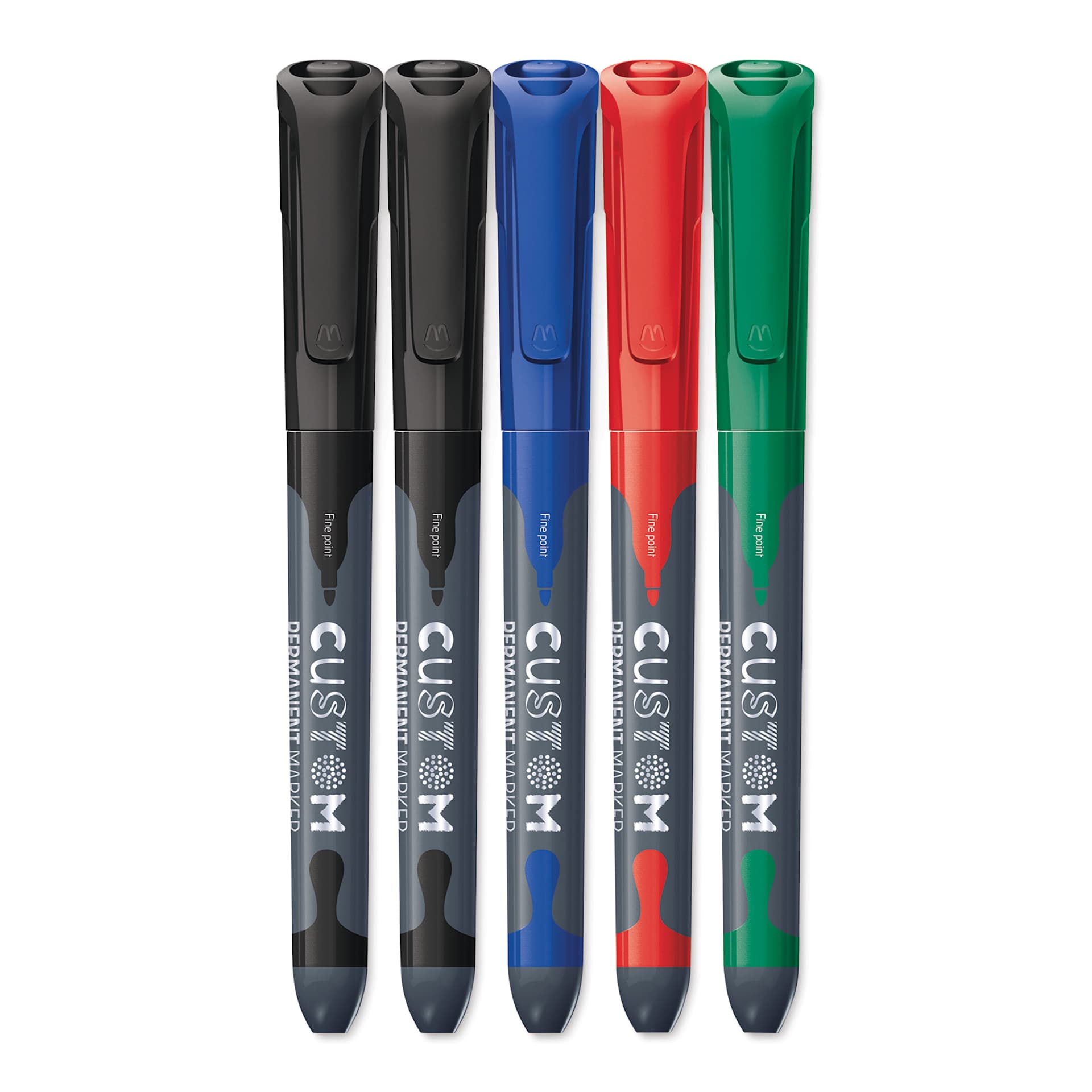 Maped Custom Permanent Markers - Assorted Colors, Set of 5, markers with caps on