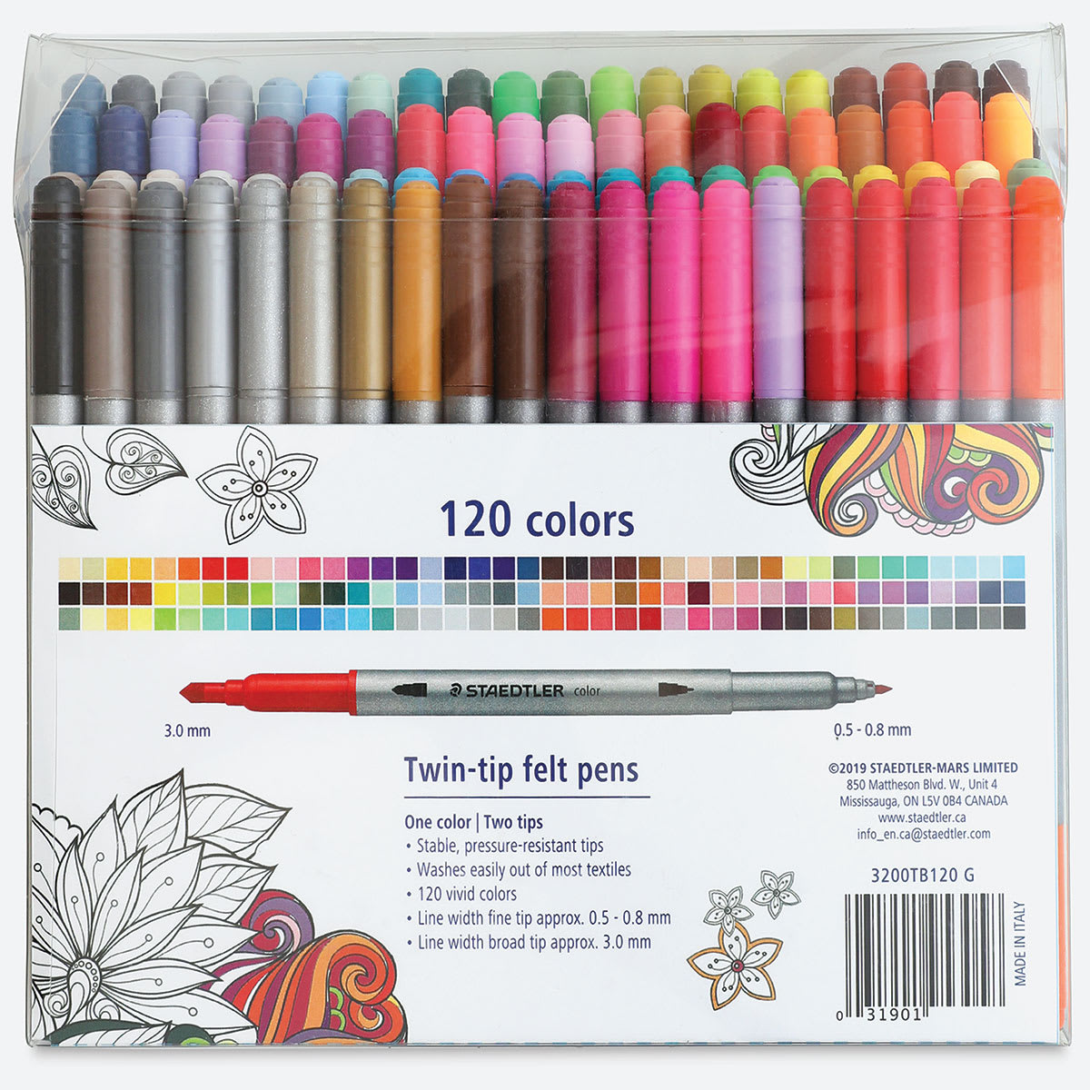 Staedtler Double-Ended Fiber-Tip Pens - Set of 120 (back of package)