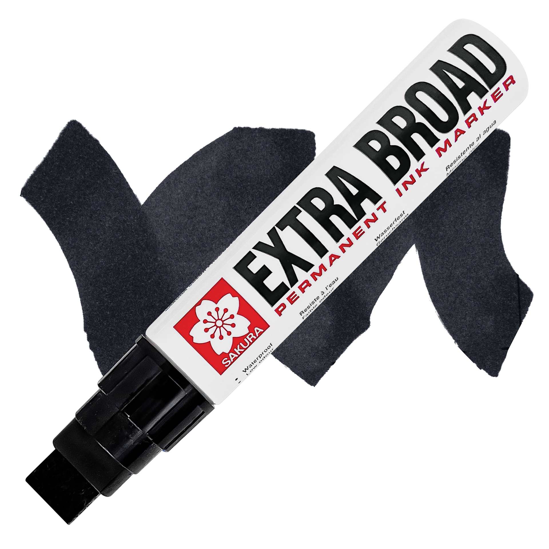 Sakura Extra Broad Permanent Ink Marker - Black, swatch and marker