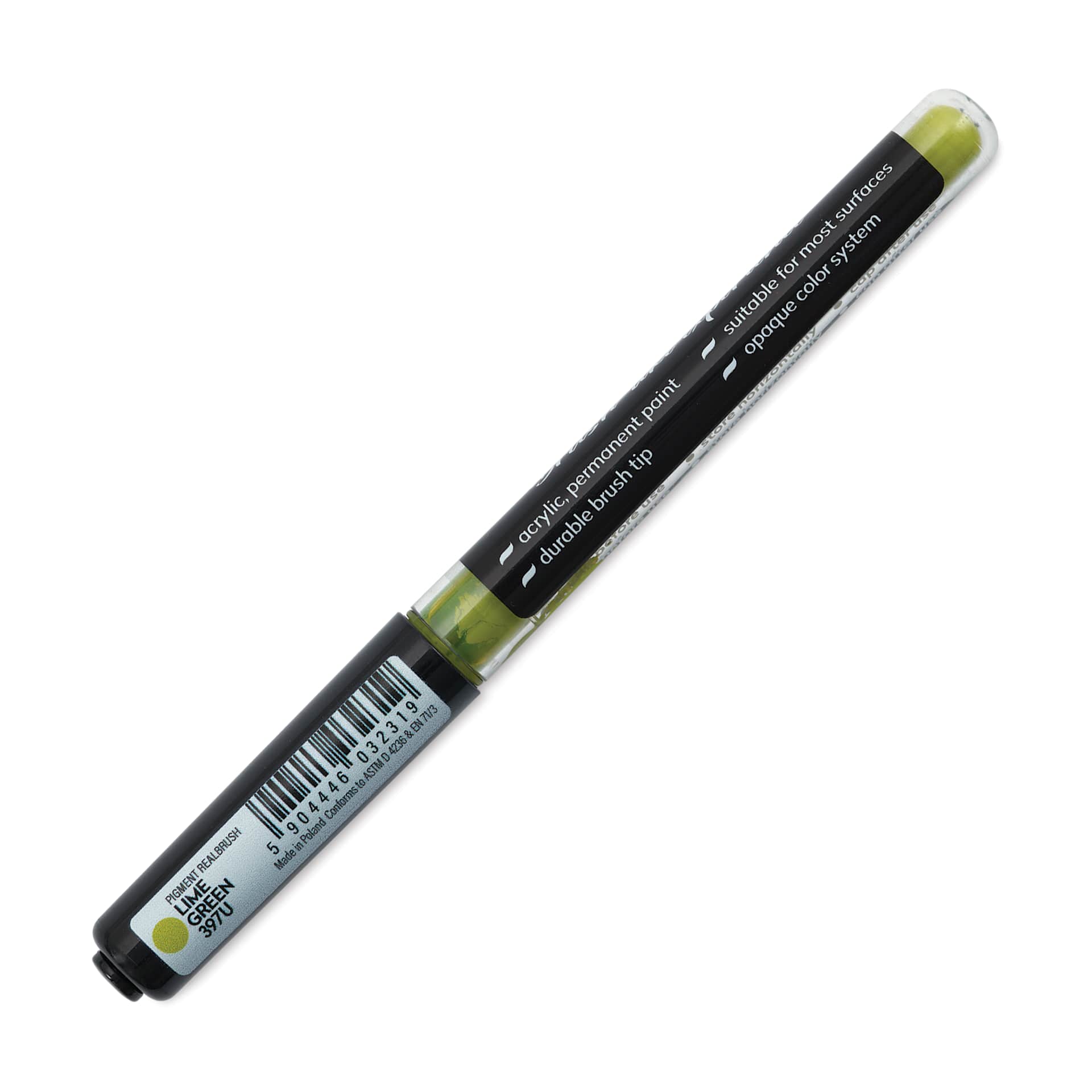 Karin Realbrush Pigment Marker - Lime Green, marker barrel showing details