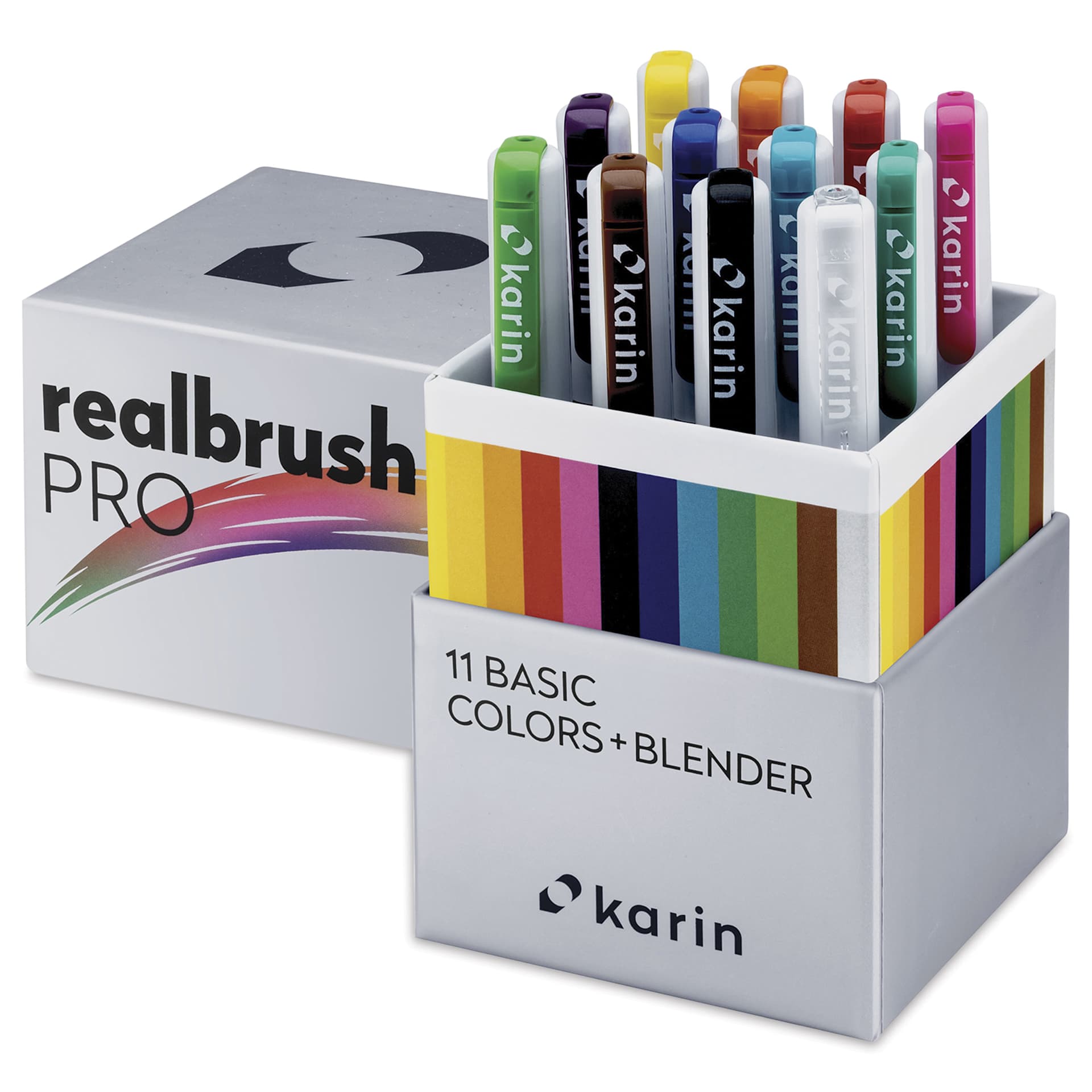 Karin Realbrush Pro Markers - Basic Colors and Blender, Set of 12, markers shown