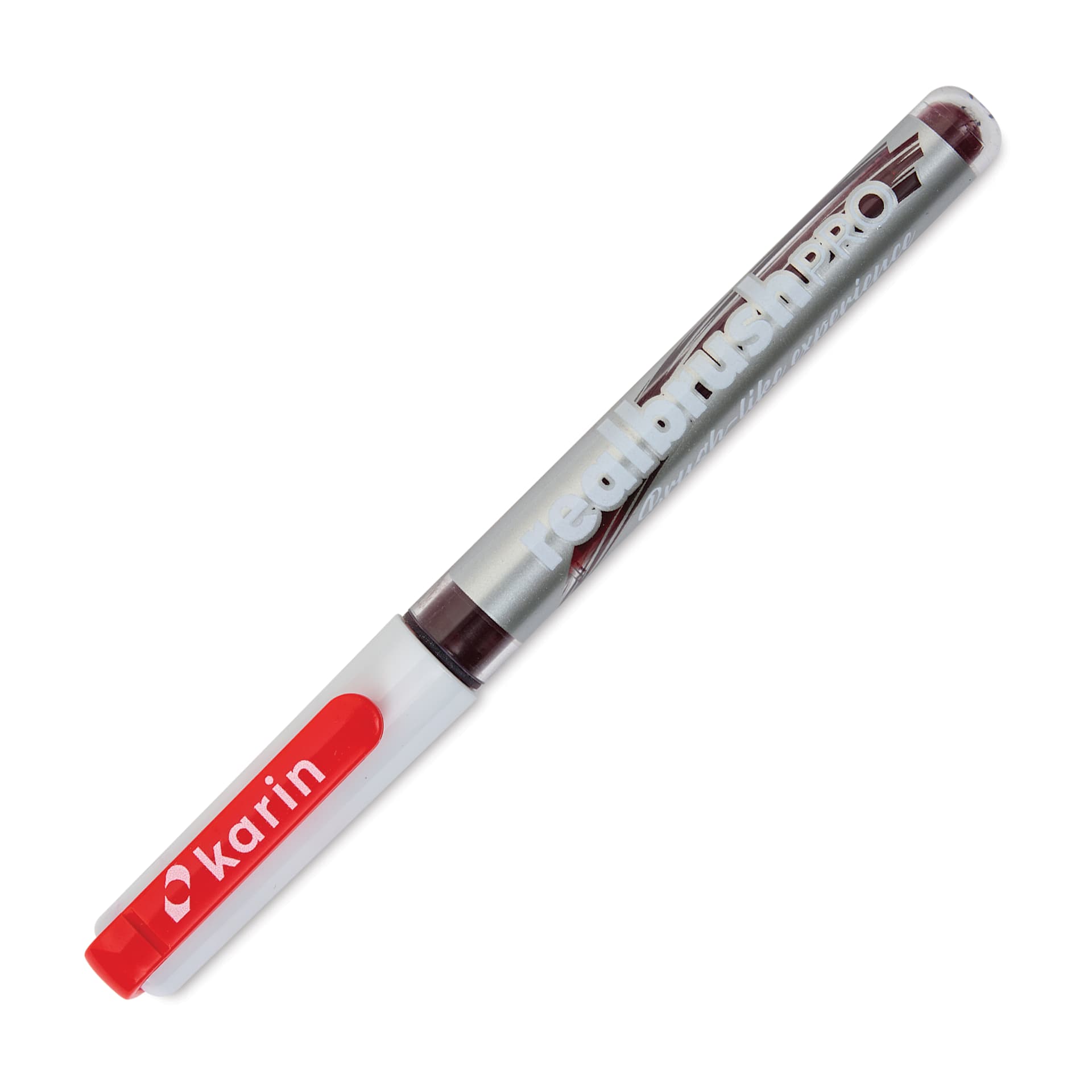 Karin Realbrush Pro Marker - Fire Red, 4 mm, Brush Tip, cap on