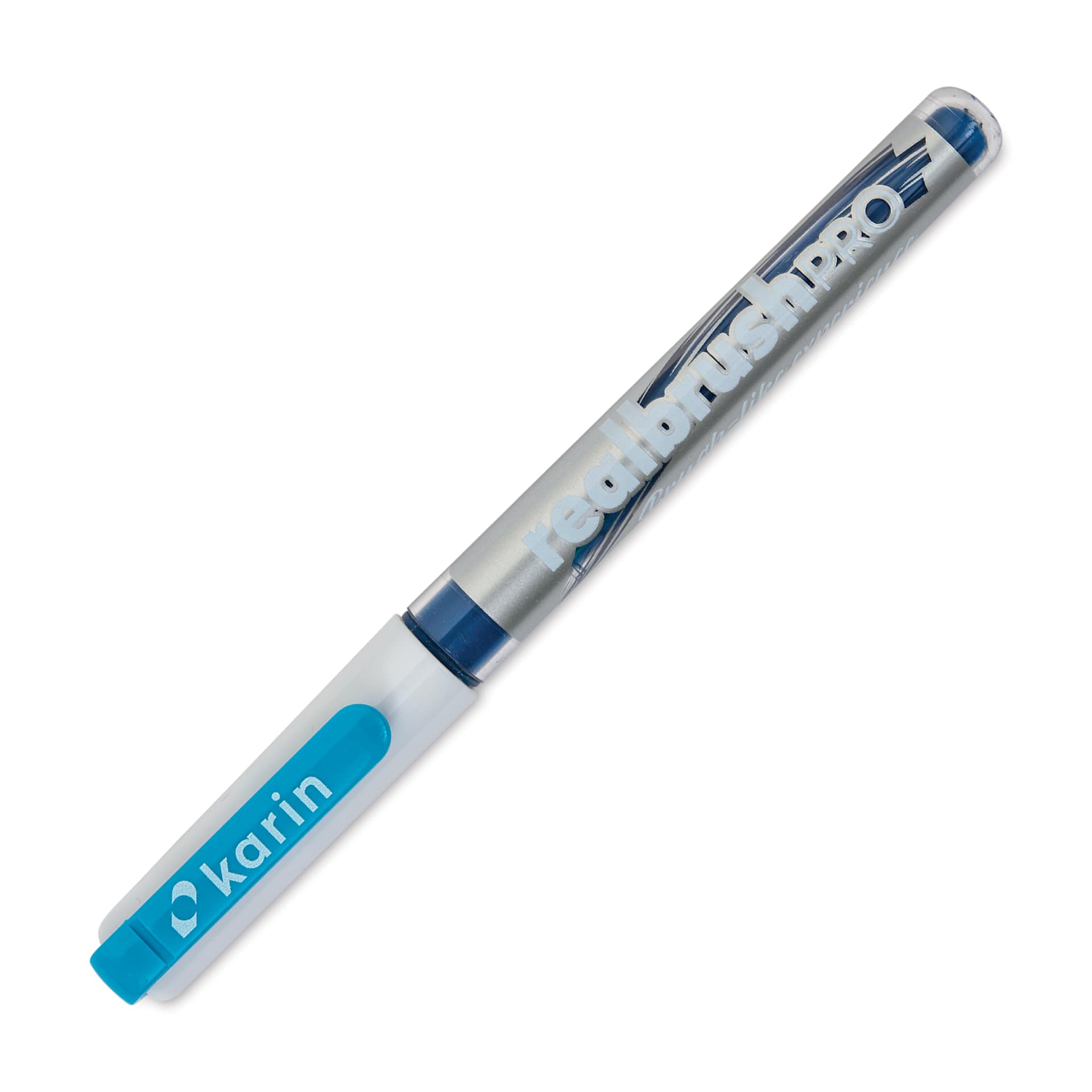 Karin Realbrush Pro Marker - Neon Blue, 4 mm, Brush Tip, cap on