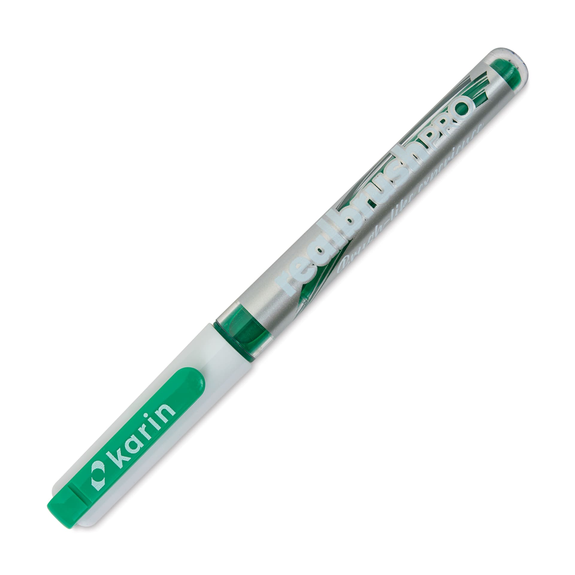 Karin Realbrush Pro Marker - Neon Green, 4 mm, Brush Tip, cap on